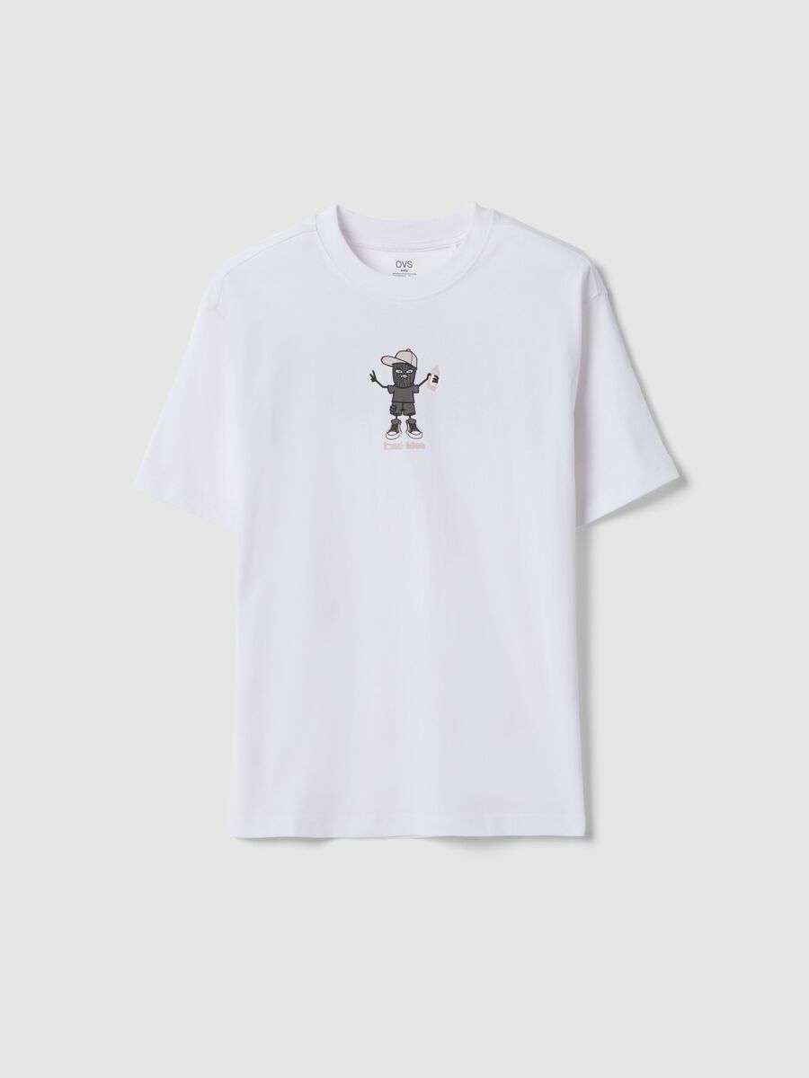 Oversized fit pure white cotton boy's T-shirt with print_3