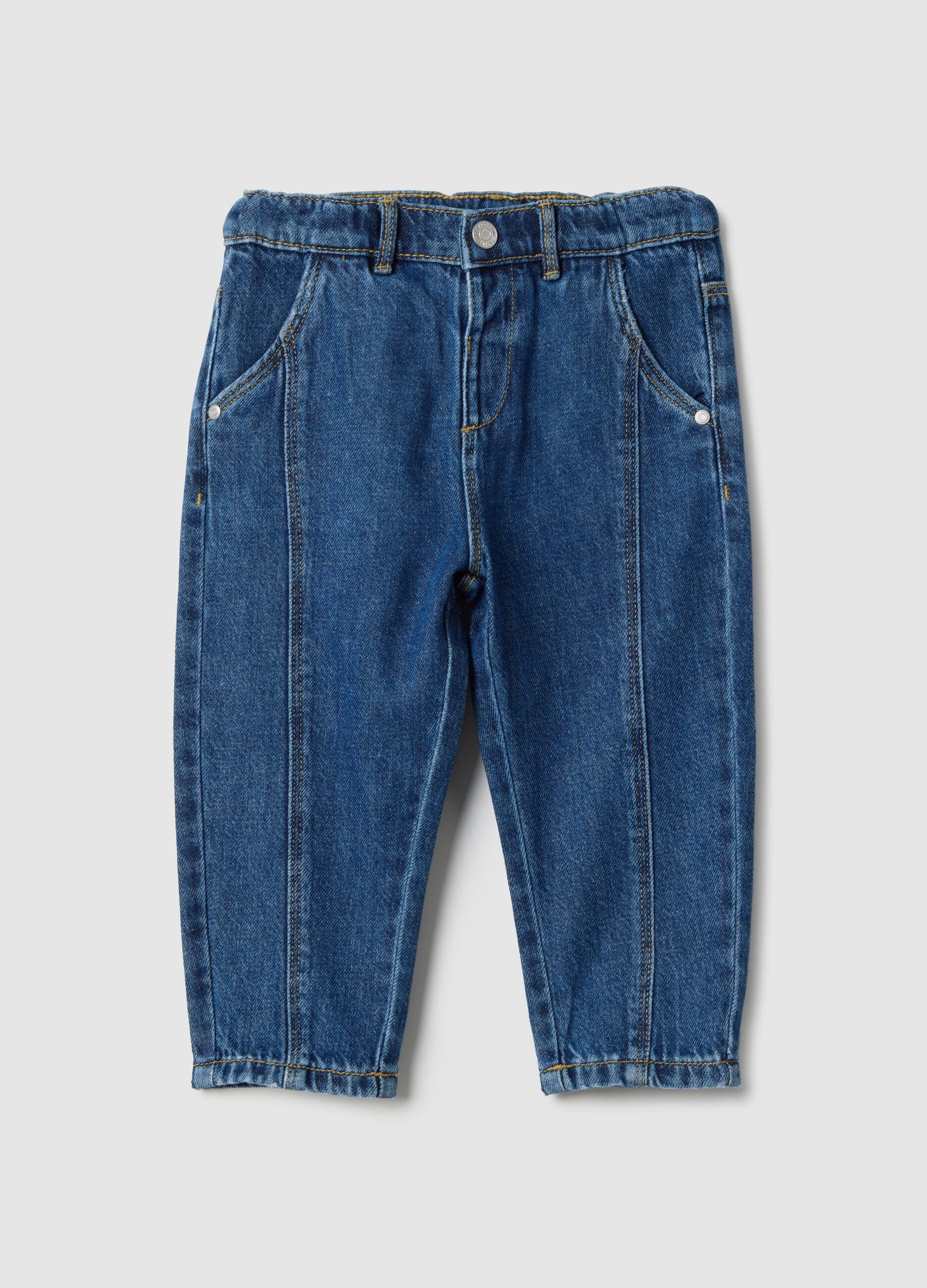 Boys' Regular Fit Blue Denim Pure Cotton Trousers