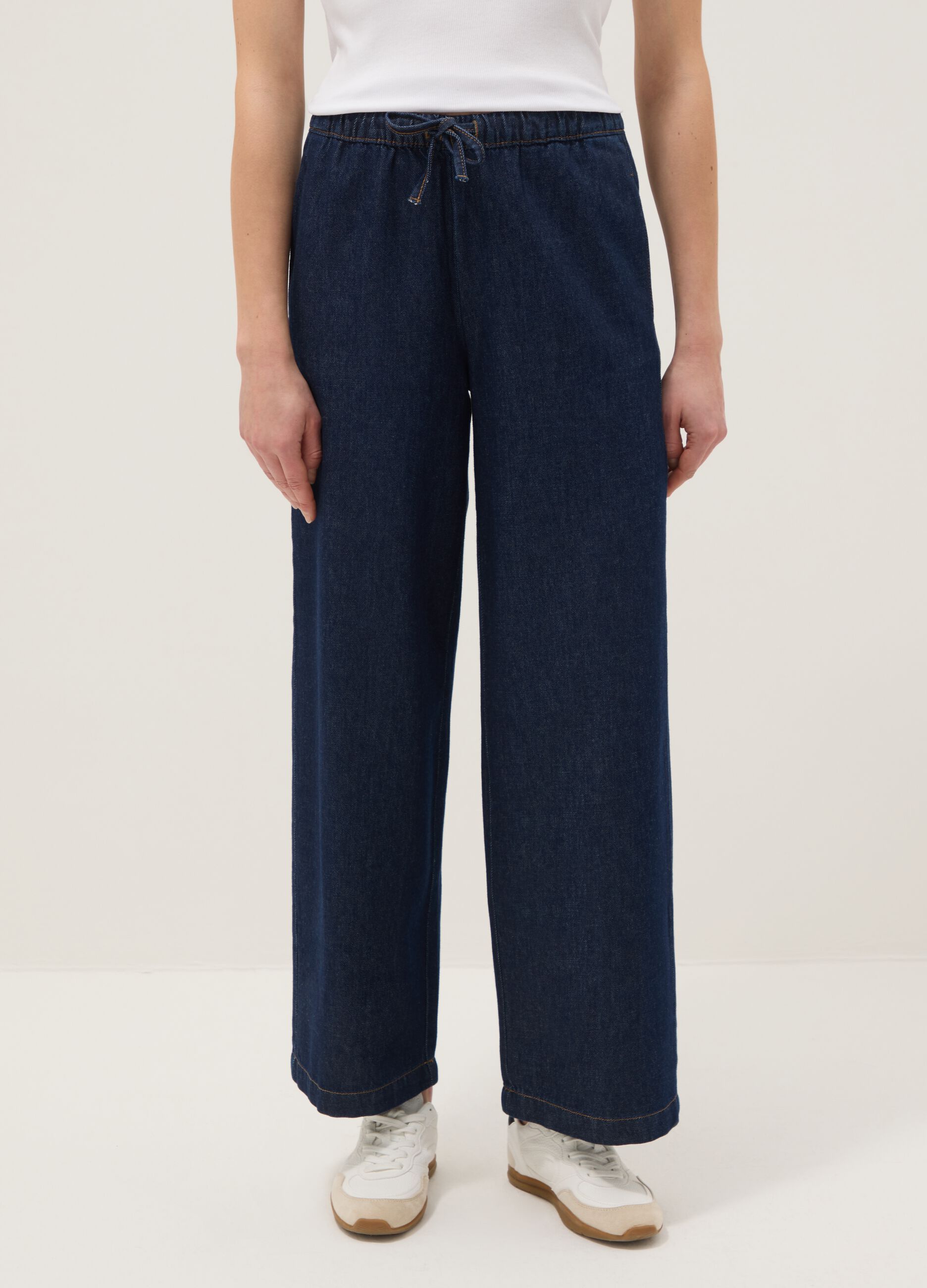 Pure Cotton Blue Denim Jogger Trousers Regular Fit