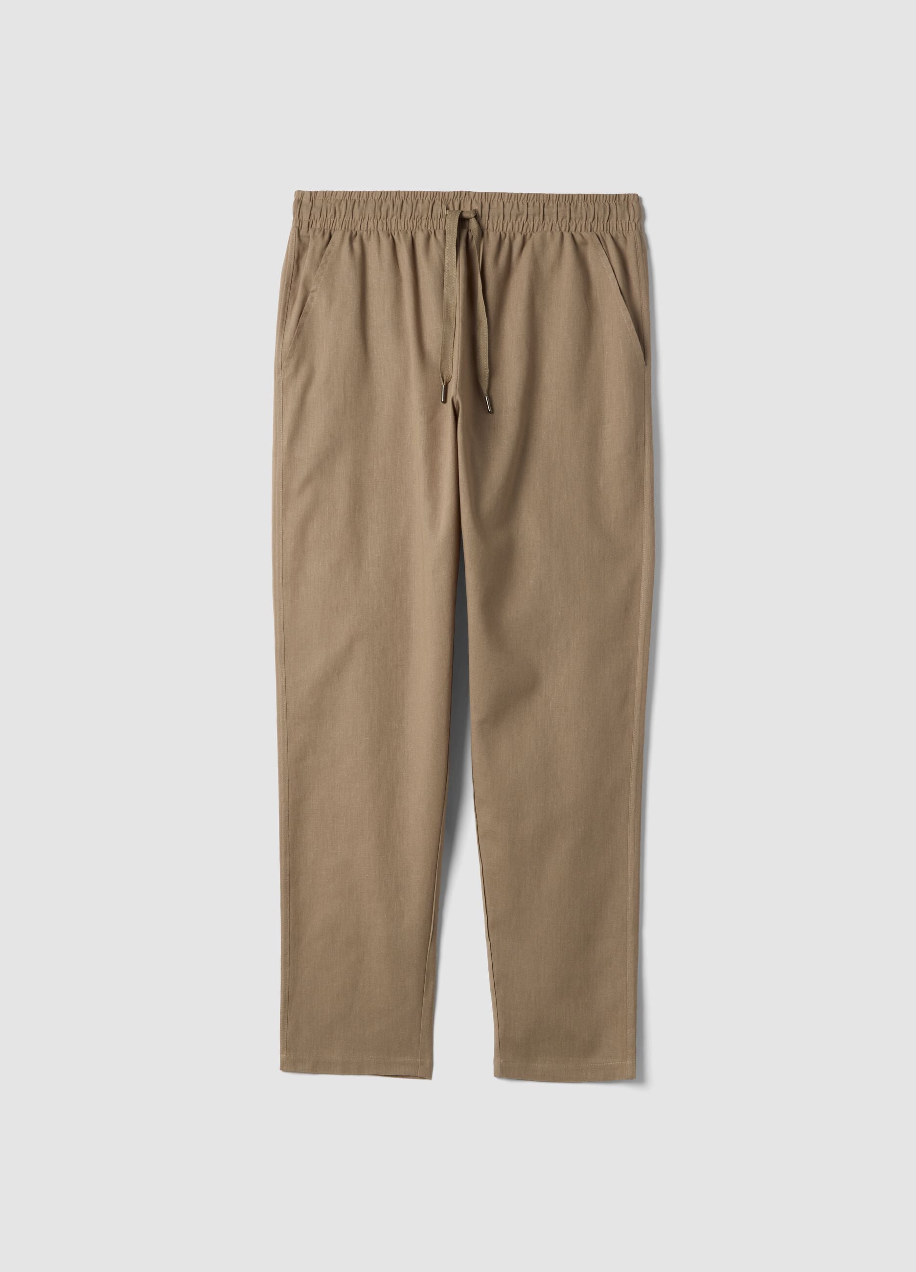 Beige cotton-linen blend pyjama trousers, relaxed fit
