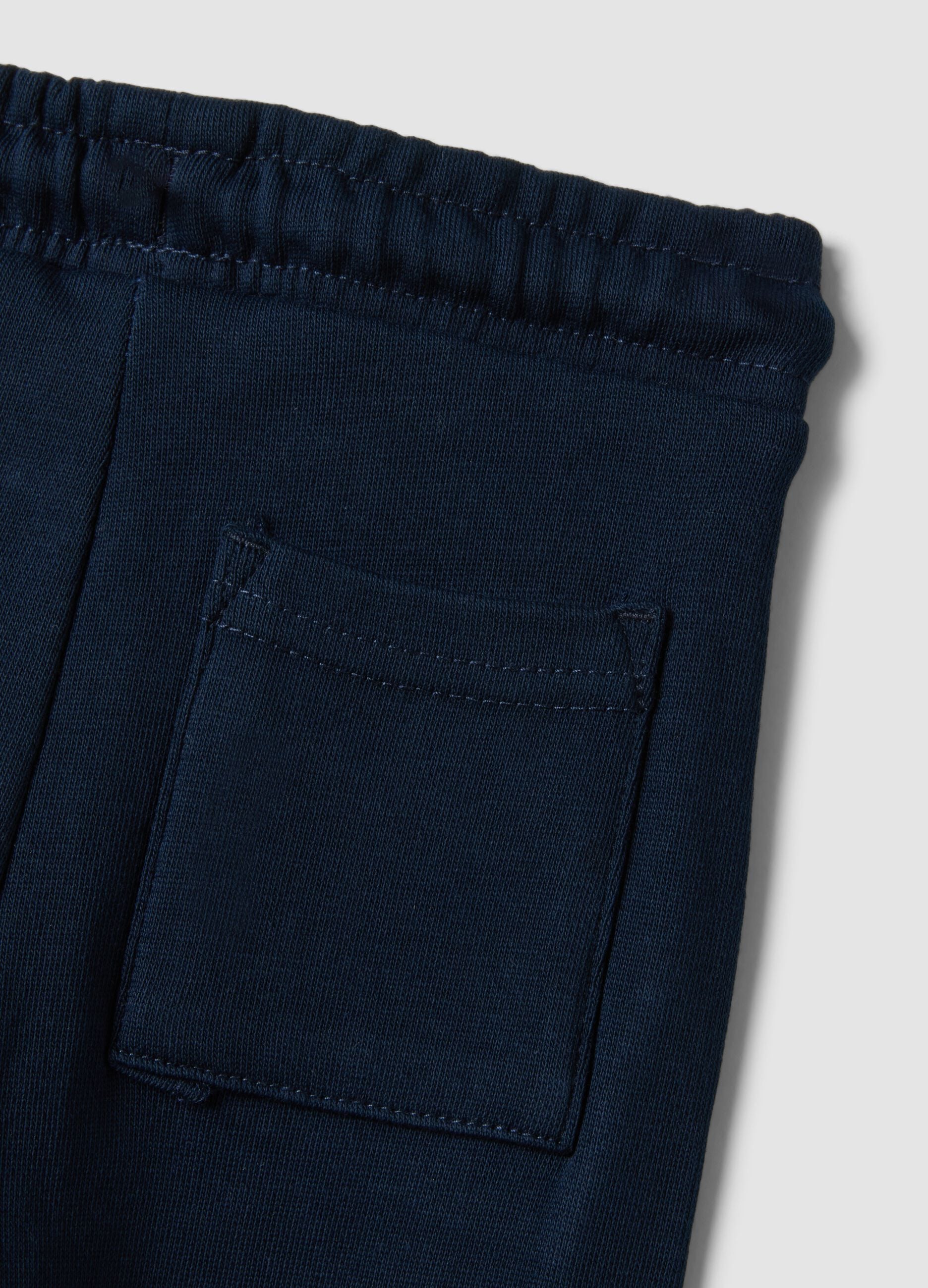 Blue pure cotton jogger trousers with teddy bear print, regular fit, for baby boy