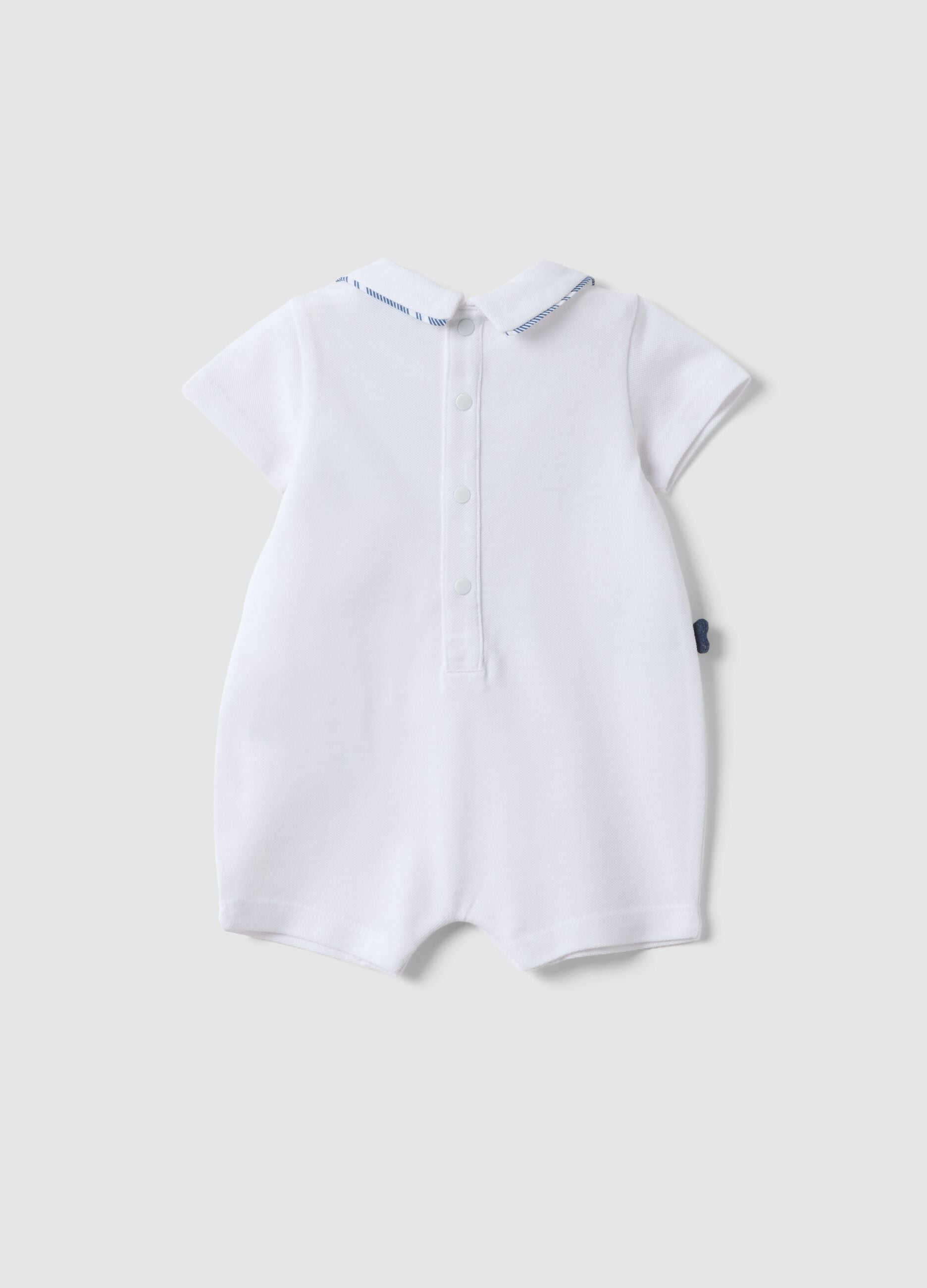 White pure cotton baby romper with fish embroidery