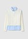 White cotton blend sweater regular fit with cable knit pattern_4