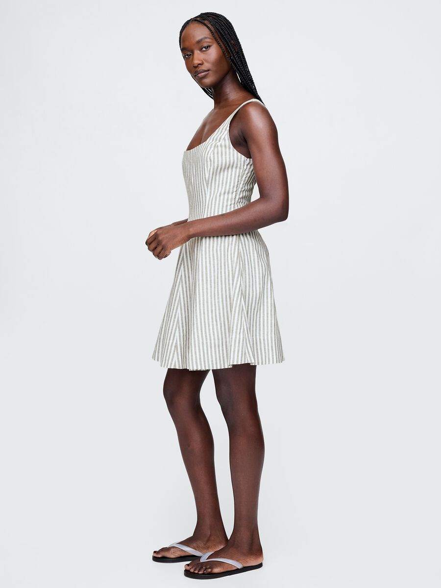White and grey striped dress in linen and viscose_2