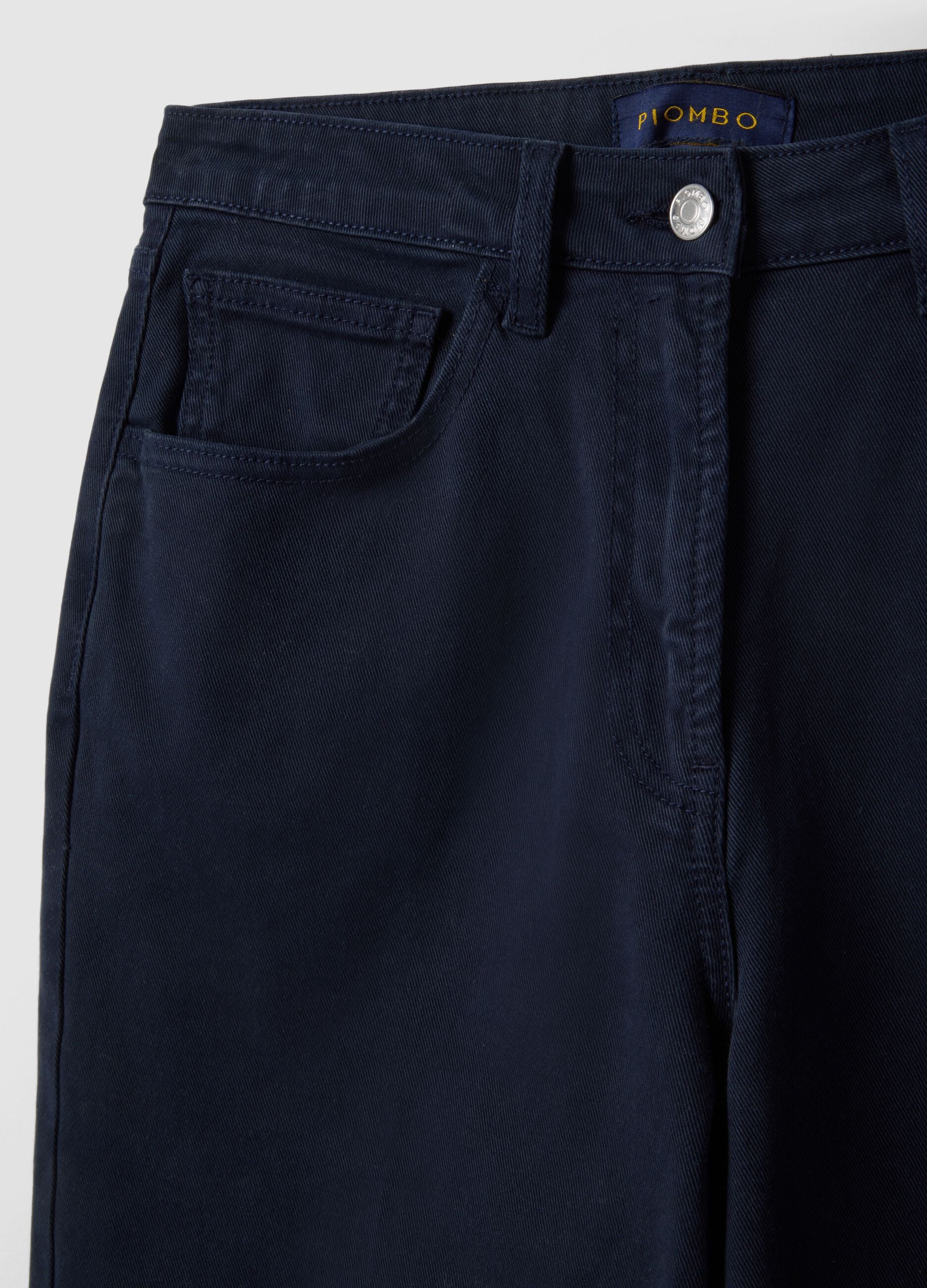 Straight Blue Stretch Cotton Chino Trousers