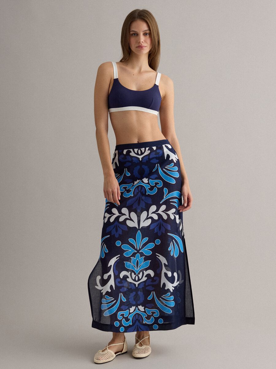 Blue pure cotton sarong with decorative print_0