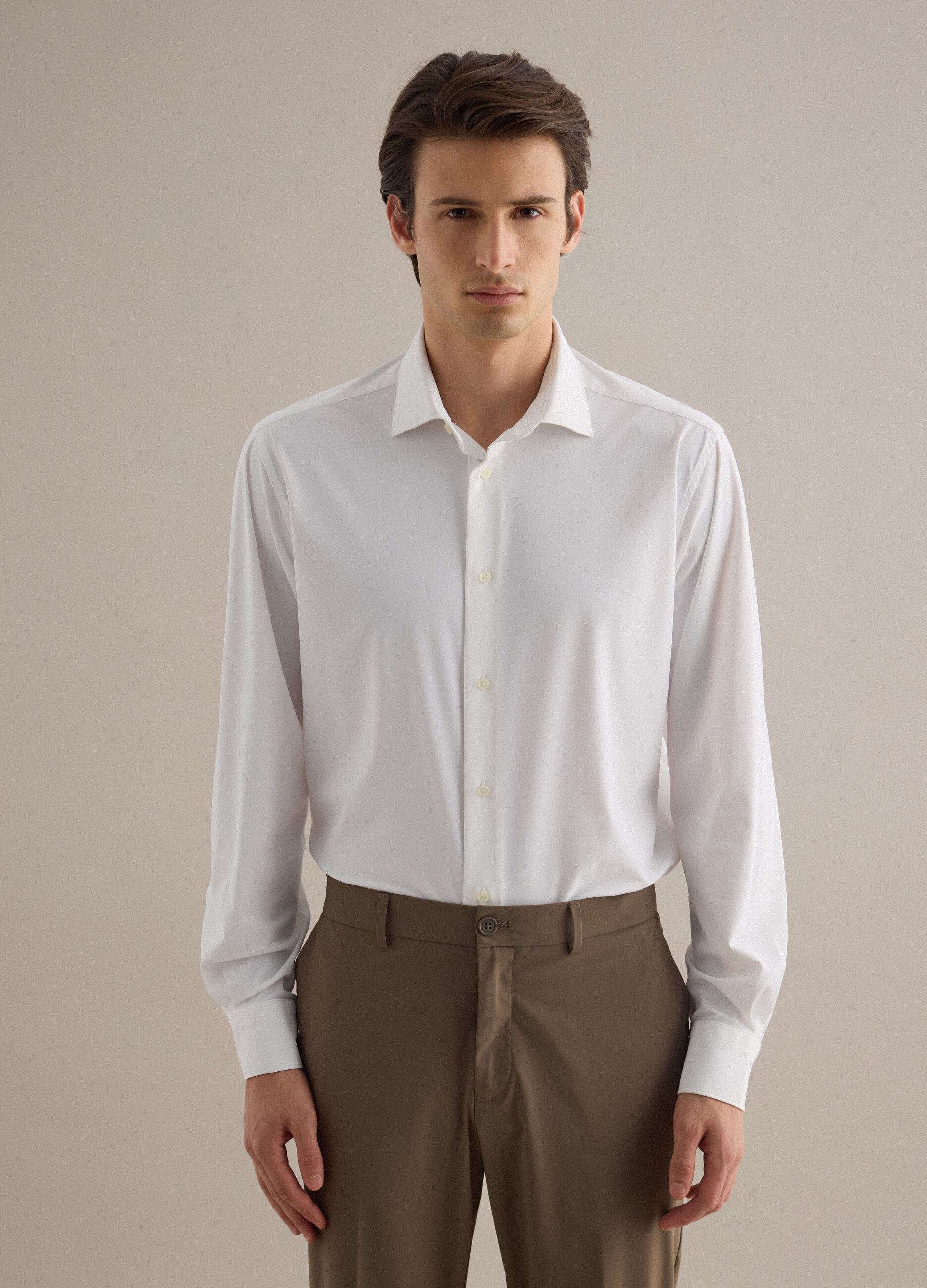 White Slim Fit Long Sleeve Shirt with Classic Collar