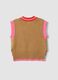 Brown cotton-blend V-neck gilet with contrast trim for girls_4