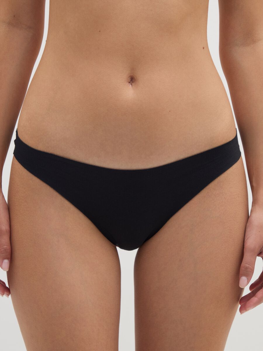 Black Stretch Cotton Thong_1