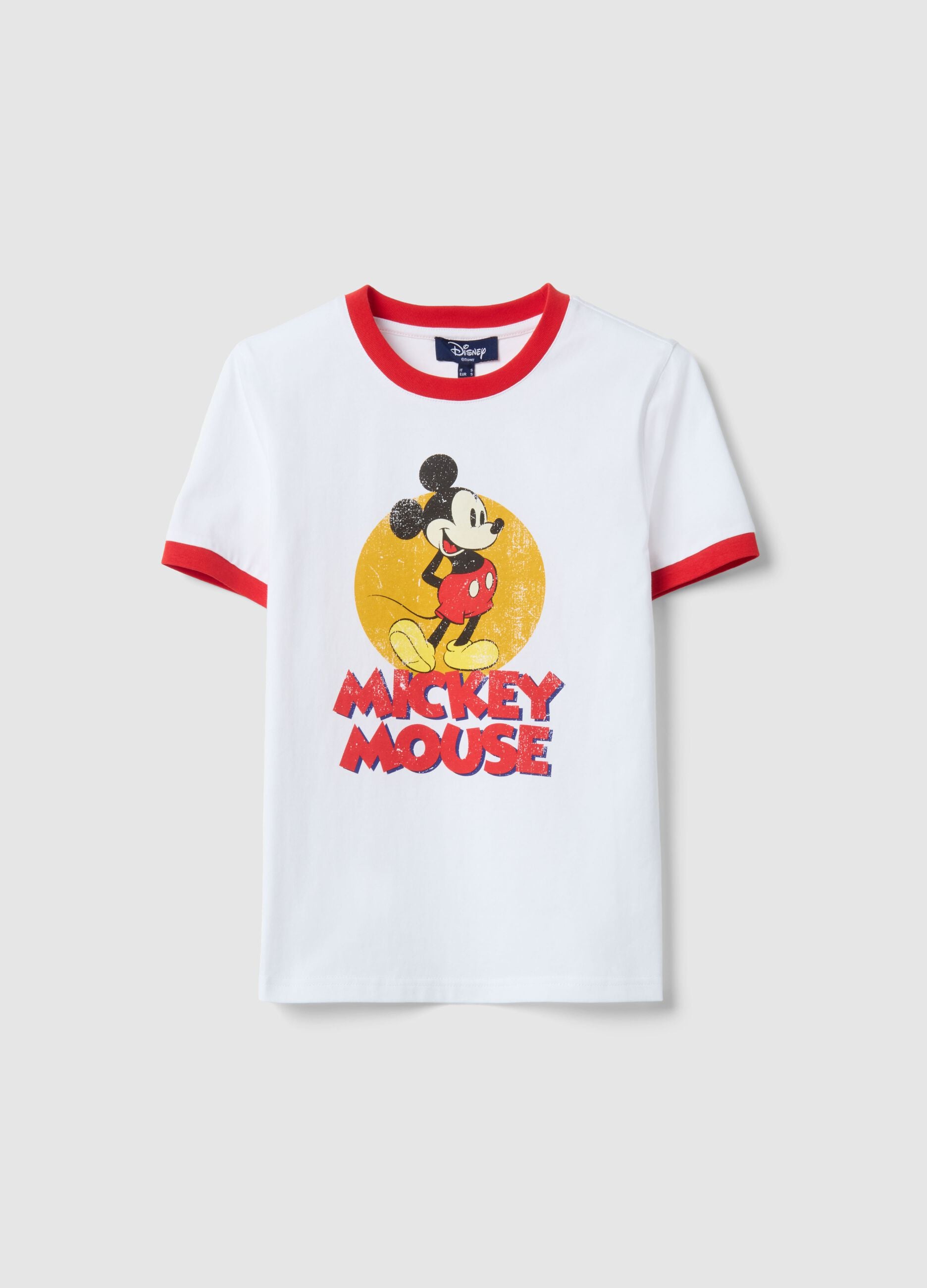 Regular fit white pure cotton t-shirt featuring Mickey Mouse print