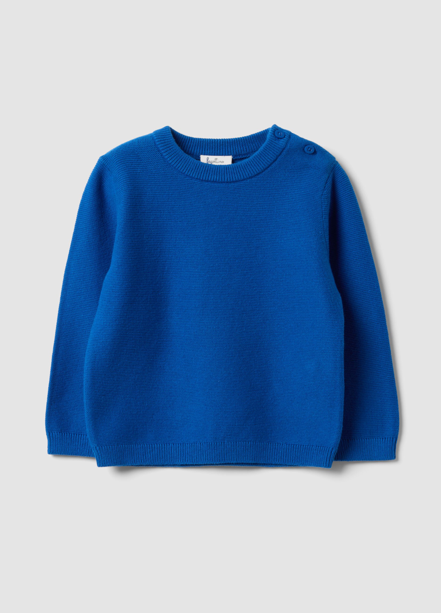 Blue pure cotton button jumper, regular fit, for baby boy