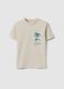 Children's beige pure cotton T-shirt, regular fit with palm print_0