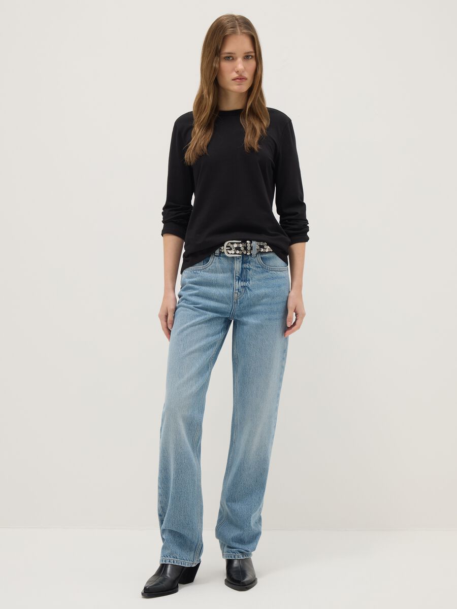 Jeans blu in puro cotone straight fit_0