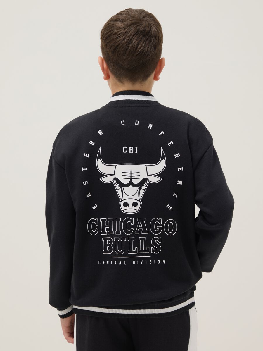 Black cotton blend bomber jacket for kids, regular fit with print_1