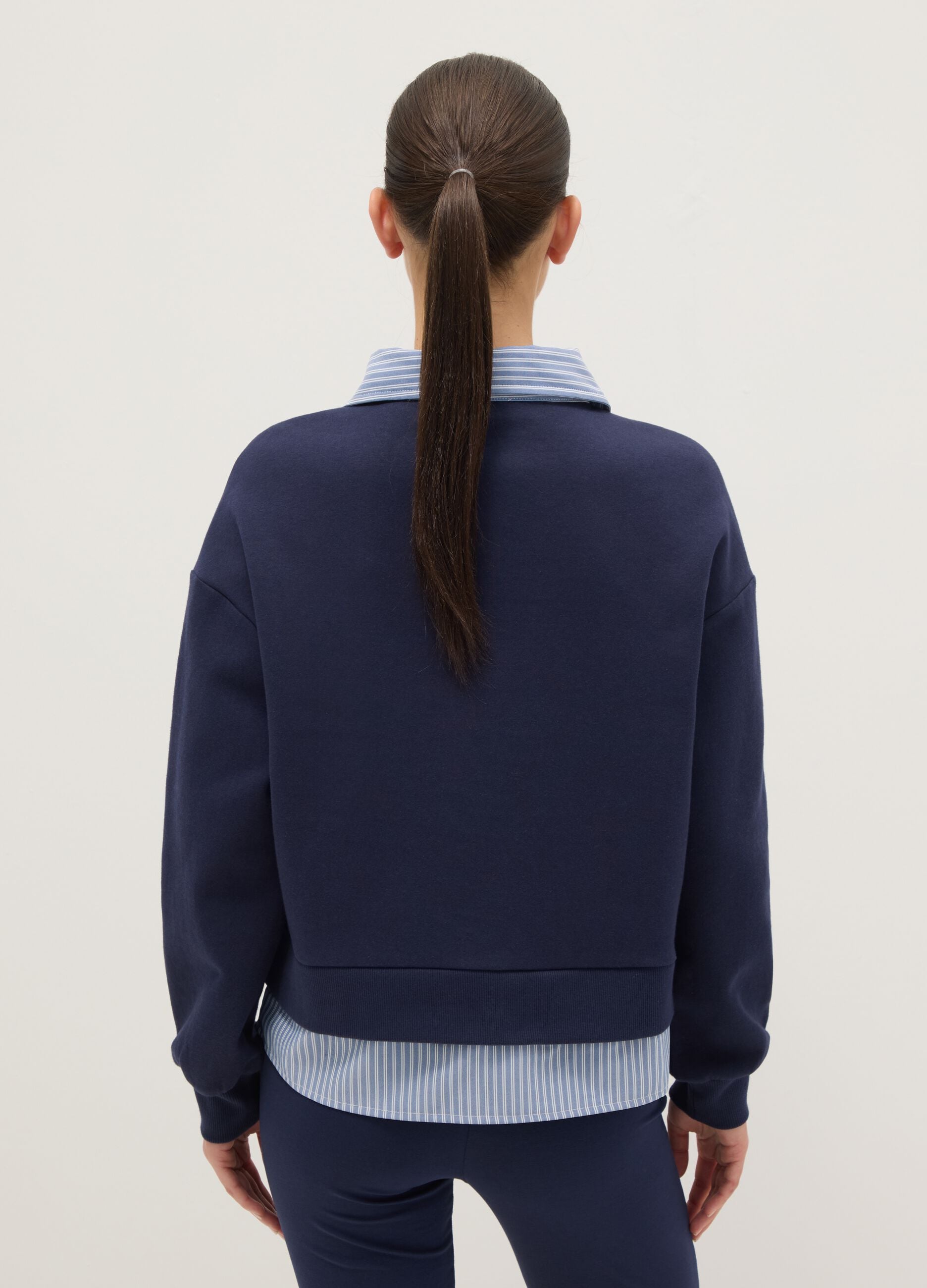 Blue cotton-blend regular fit jumper