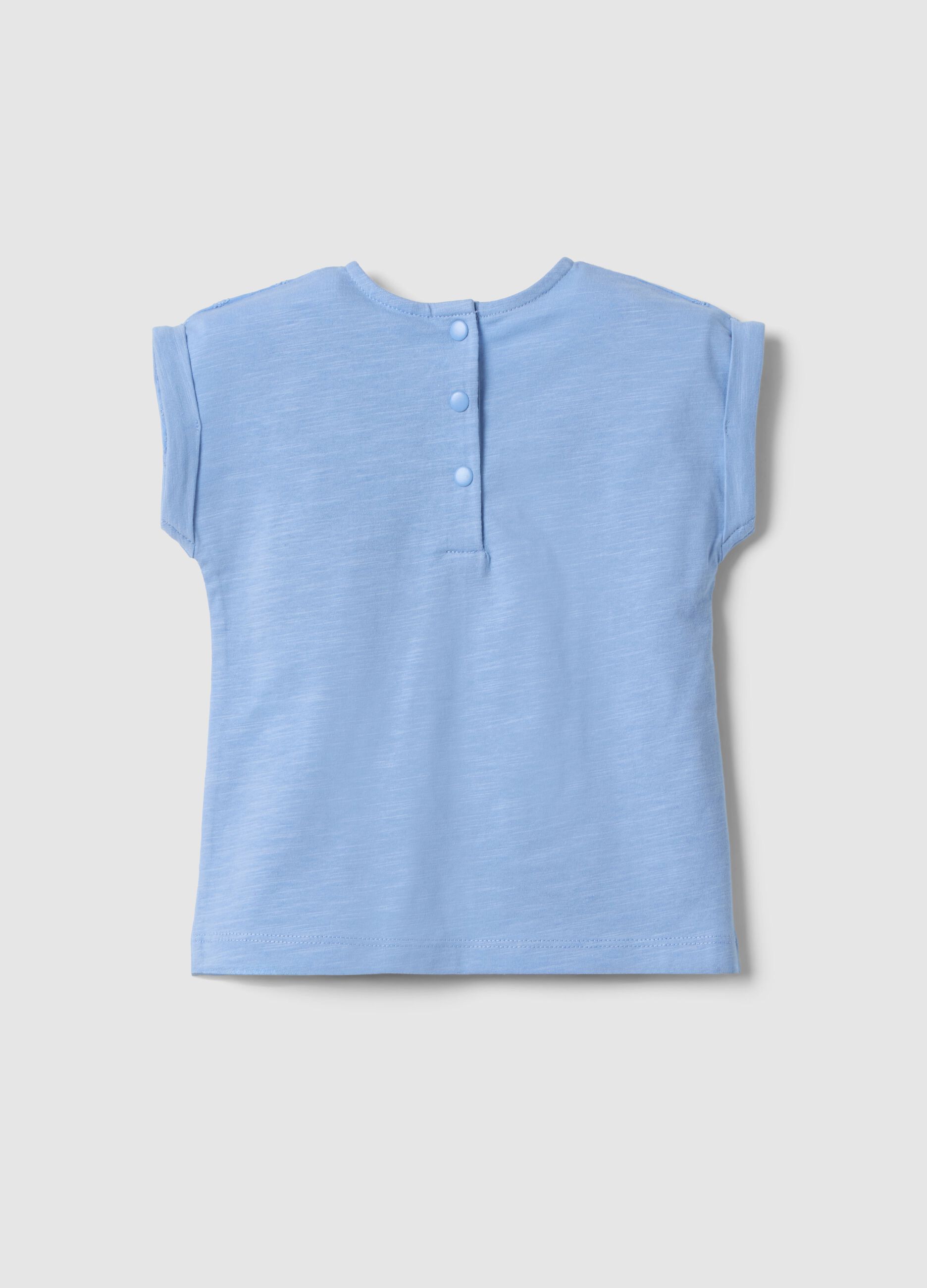 Blue pure cotton regular fit girl's T-shirt with embroidery