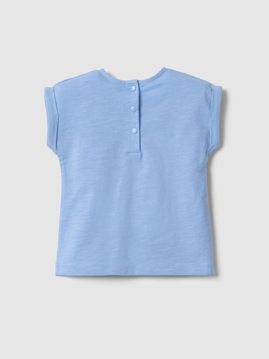 Blue pure cotton regular fit girl's T-shirt with embroidery_1