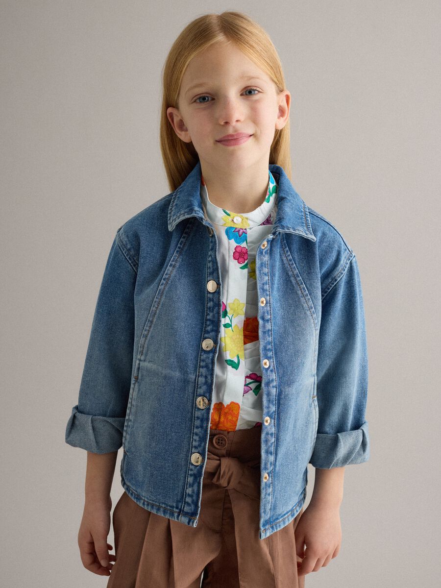 Girls' regular fit blue denim cotton jacket_0