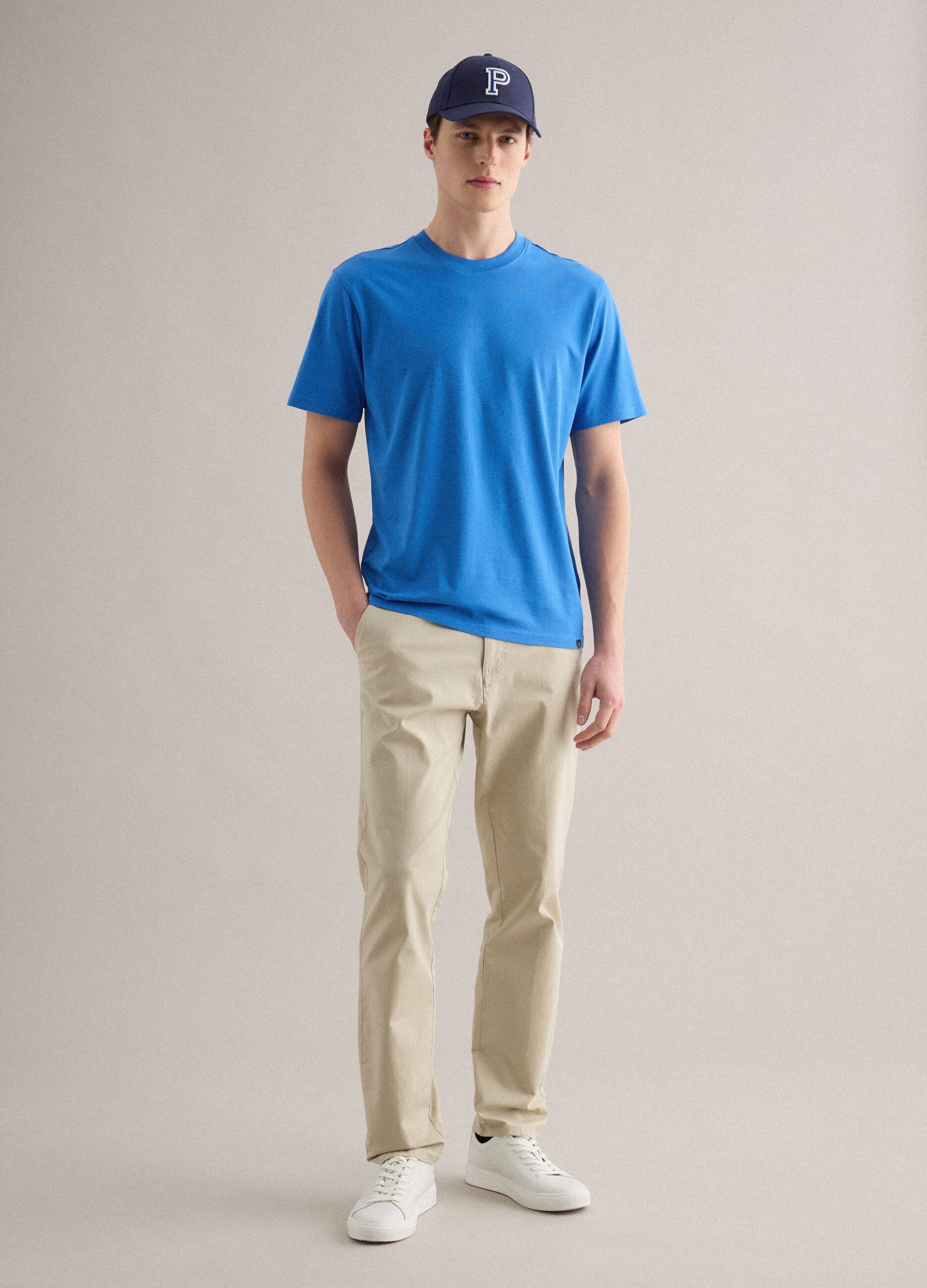 Blue pure cotton crew neck T-shirt relaxed fit