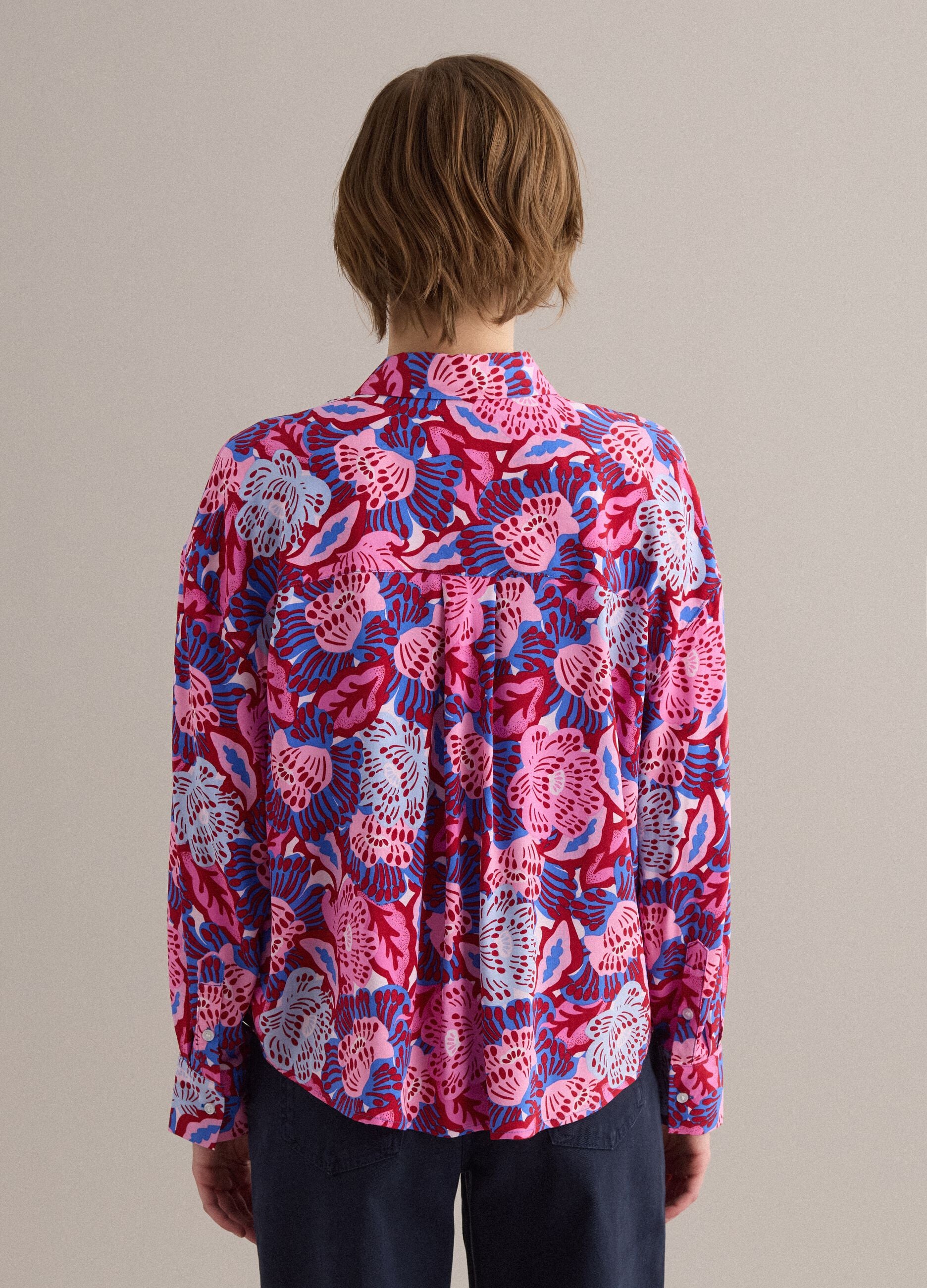Multicolour short-sleeve pure viscose shirt