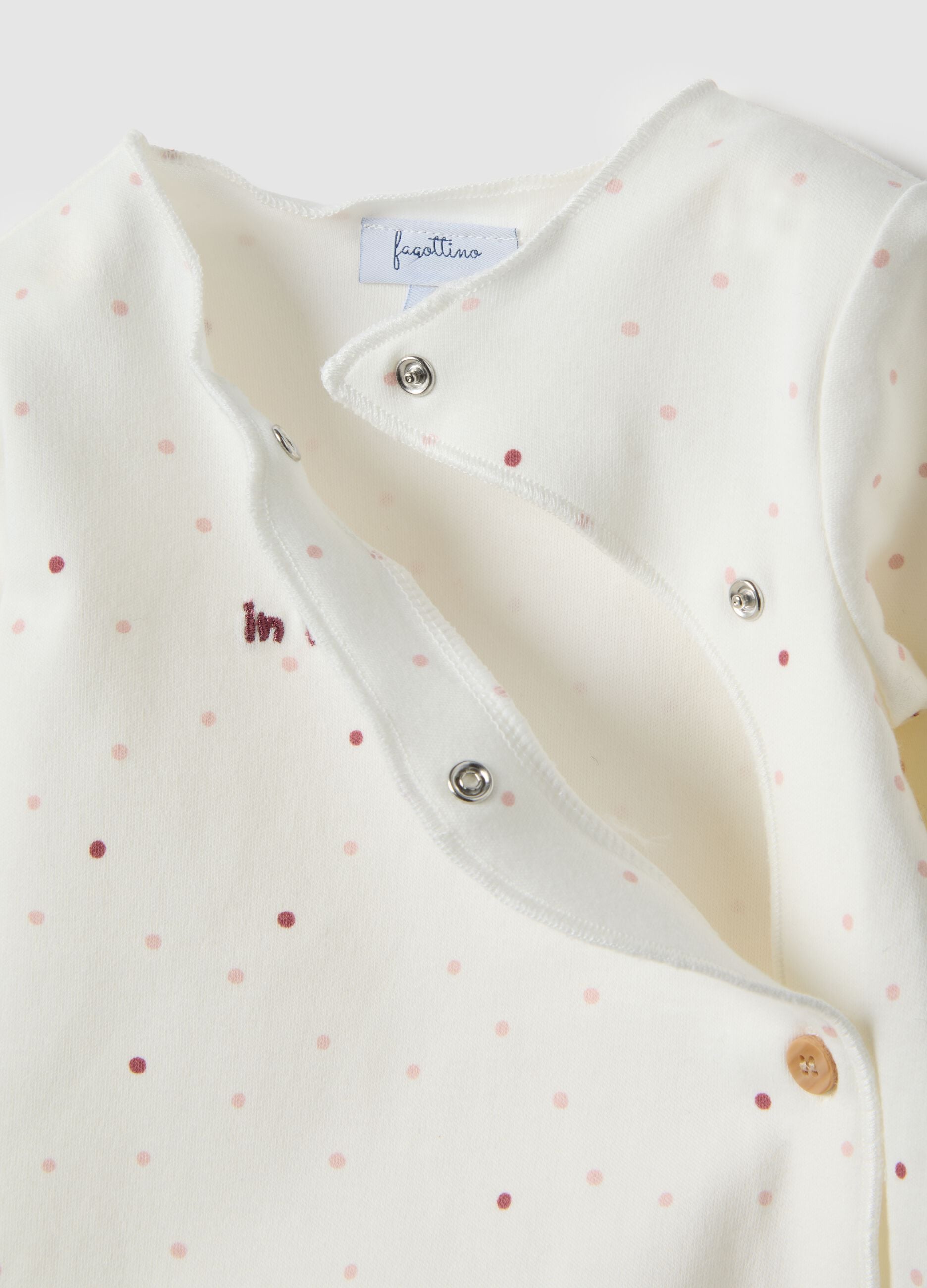 White pure cotton baby girl bodysuit with polka dots, regular fit