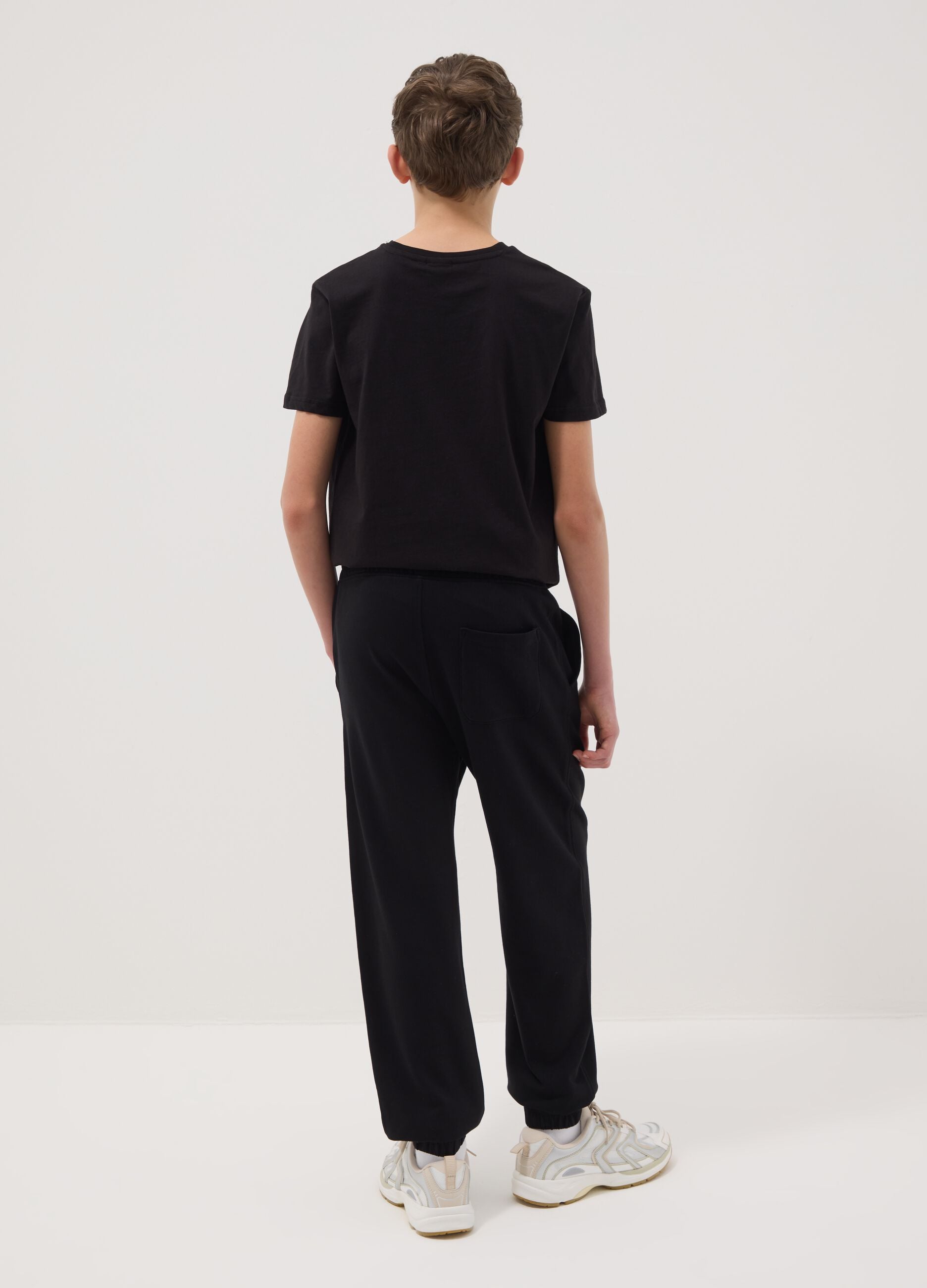 Boys' regular fit pure cotton black jogger trousers
