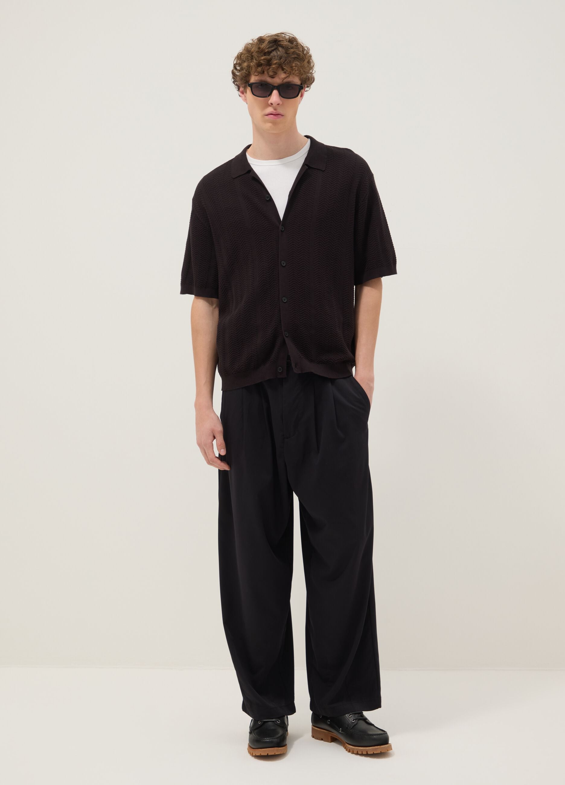 Black pure cotton short-sleeve oversized shirt