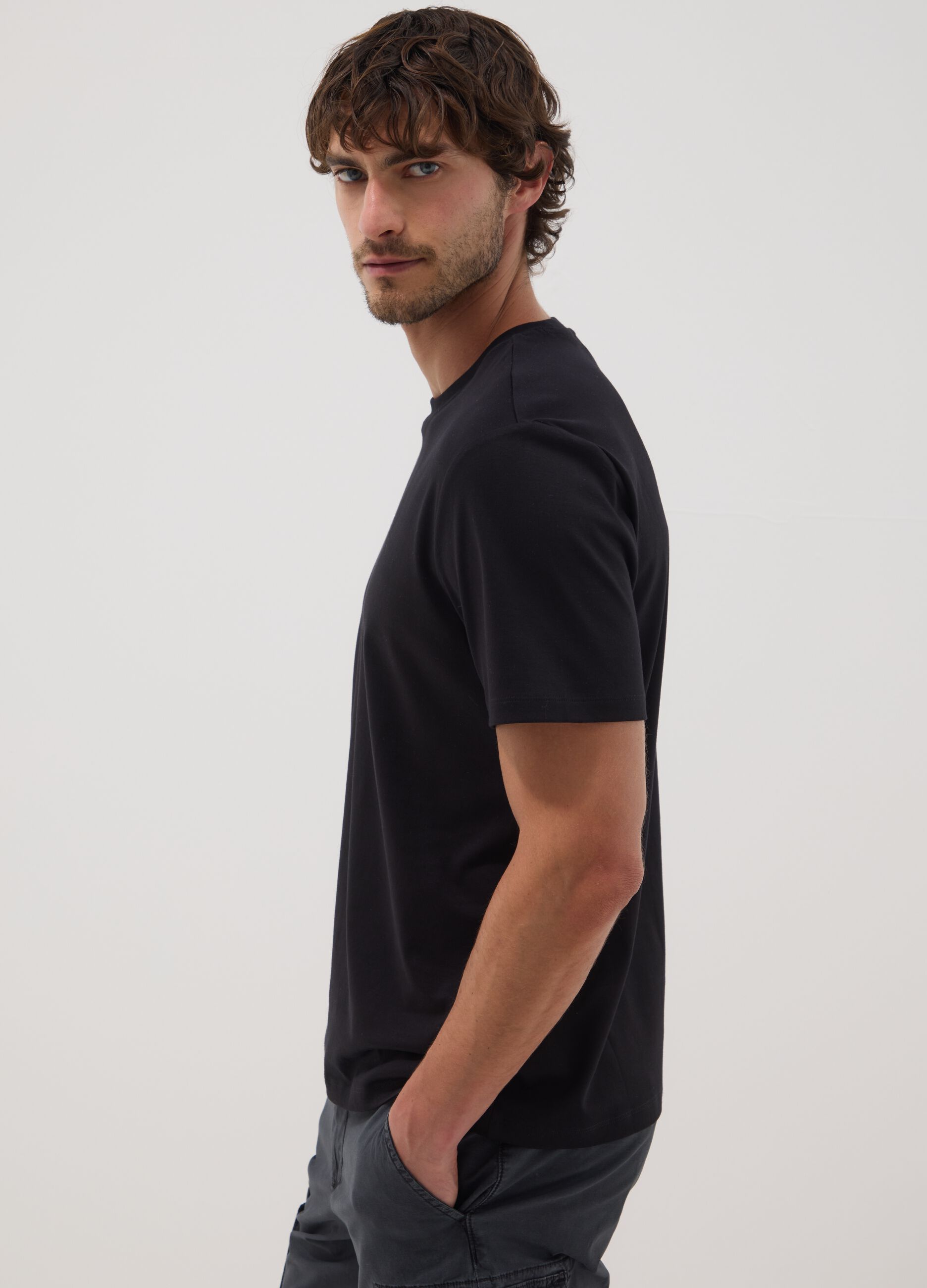 Black slim-fit T-shirt in pure mercerised cotton