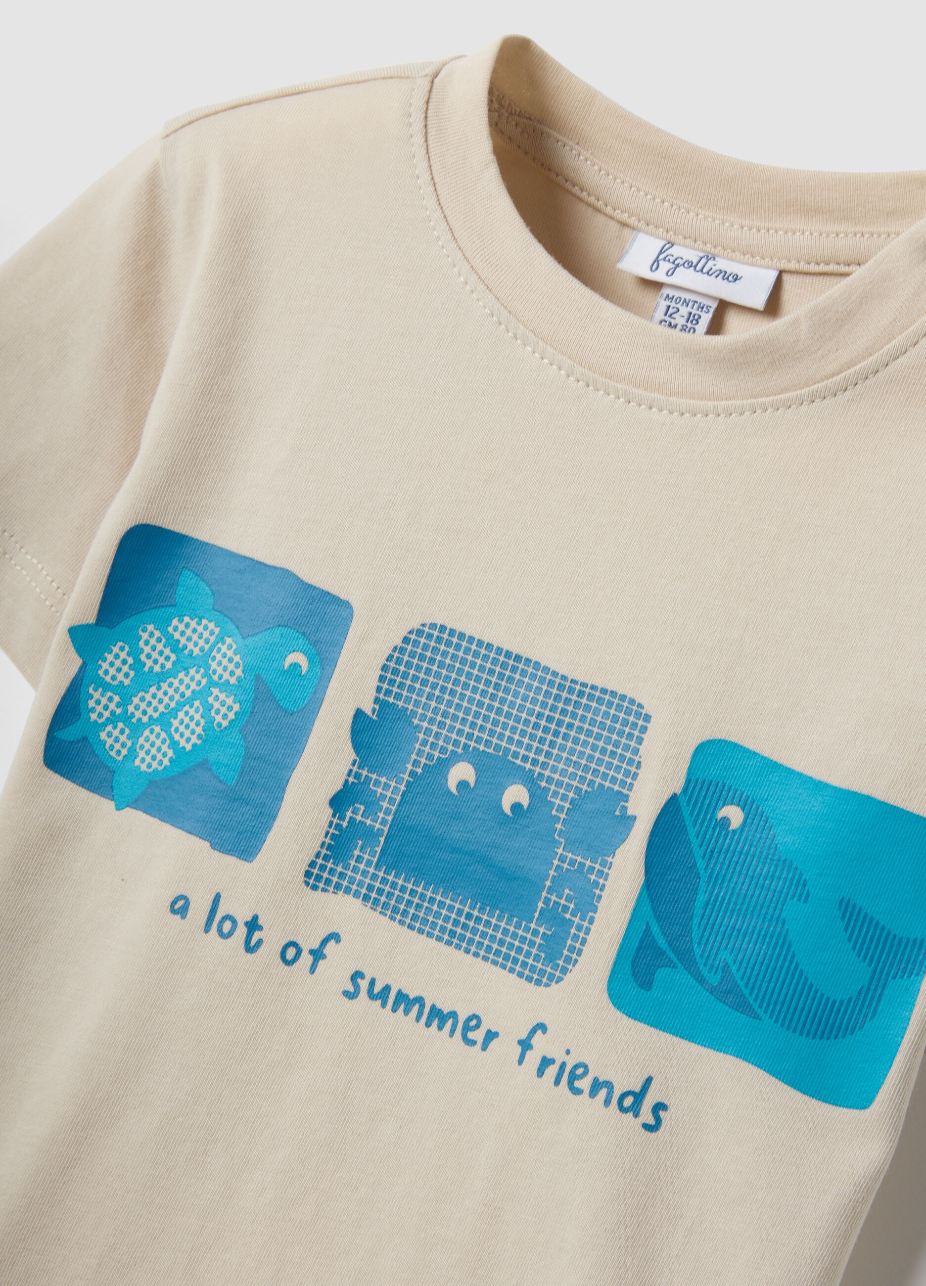 Beige pure cotton boys&rsquo; T-shirt, regular fit, with nautical print