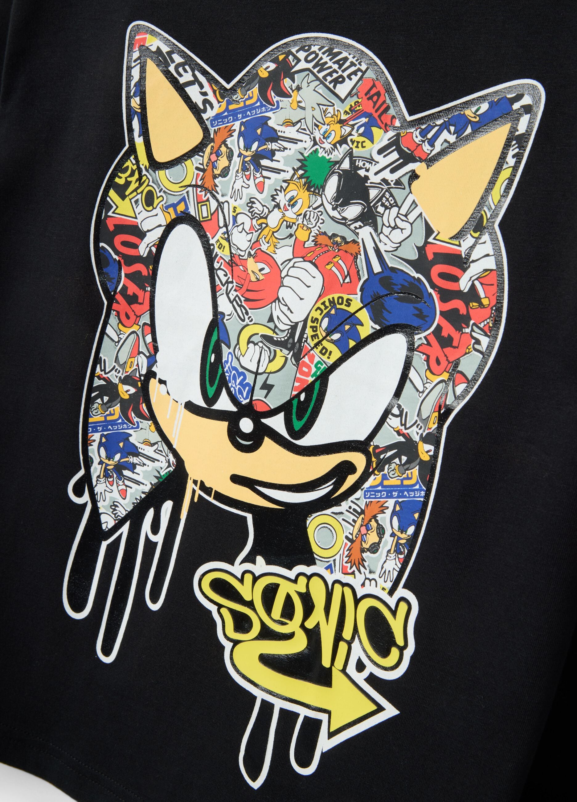 Children's black t-shirt in pure cotton with Sonic print