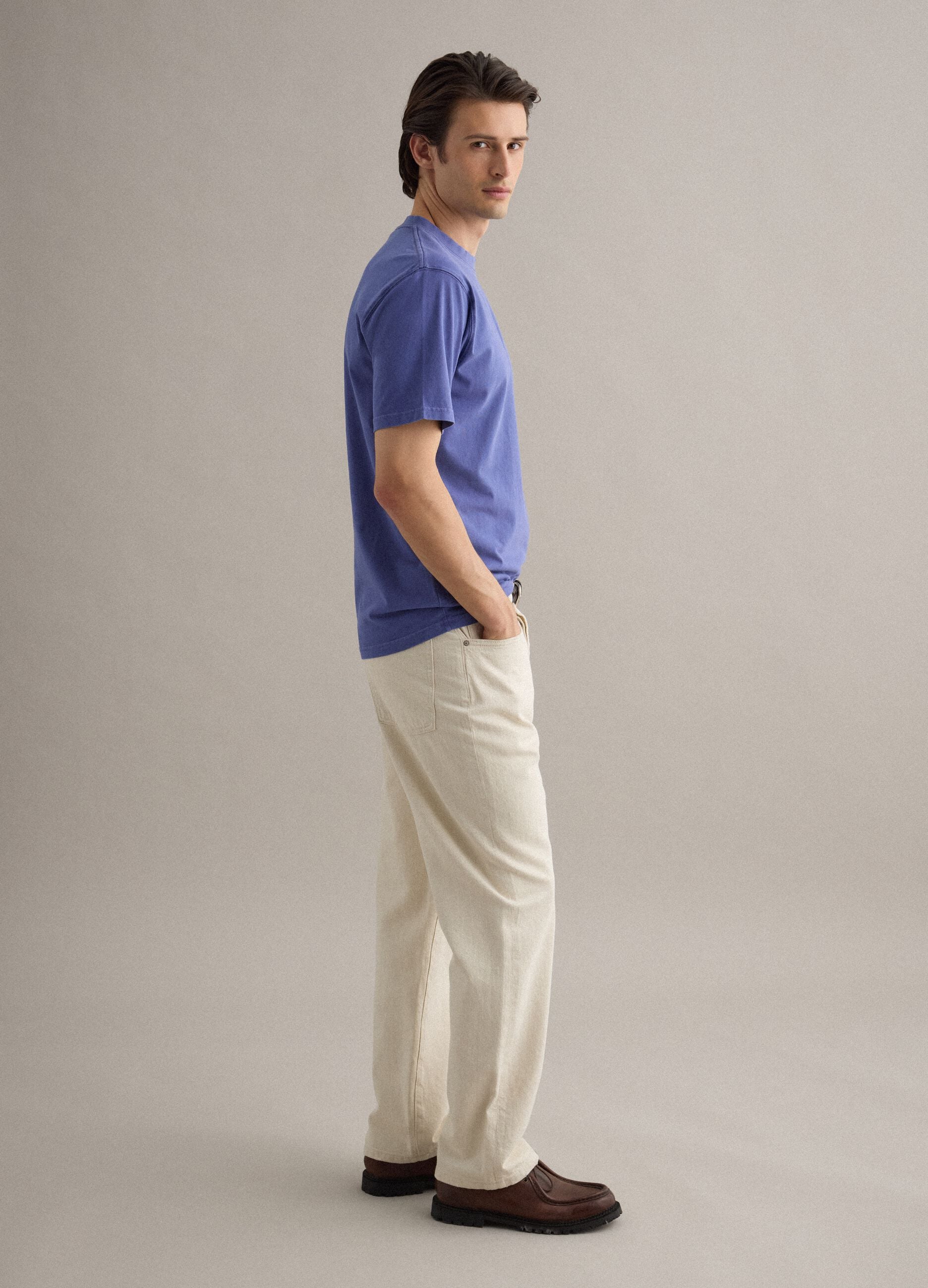 Blue pure cotton T-shirt with relaxed fit