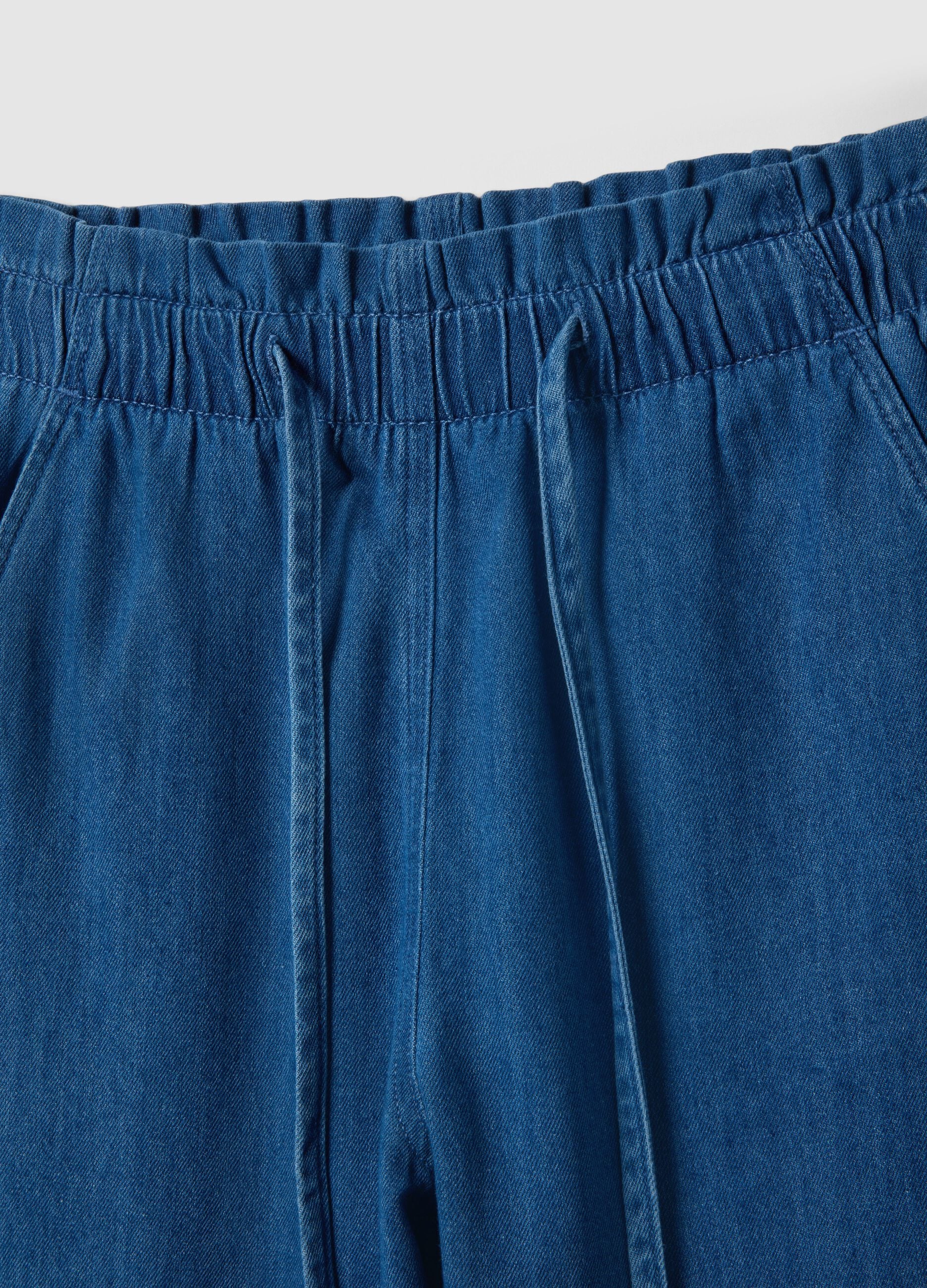 Paper bag trousers in pure blue denim cotton regular fit