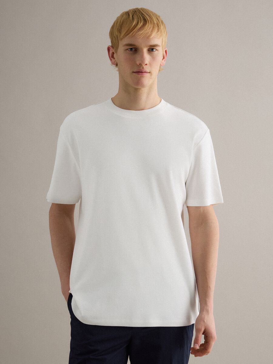 White cotton crew neck T-shirt, regular fit_1