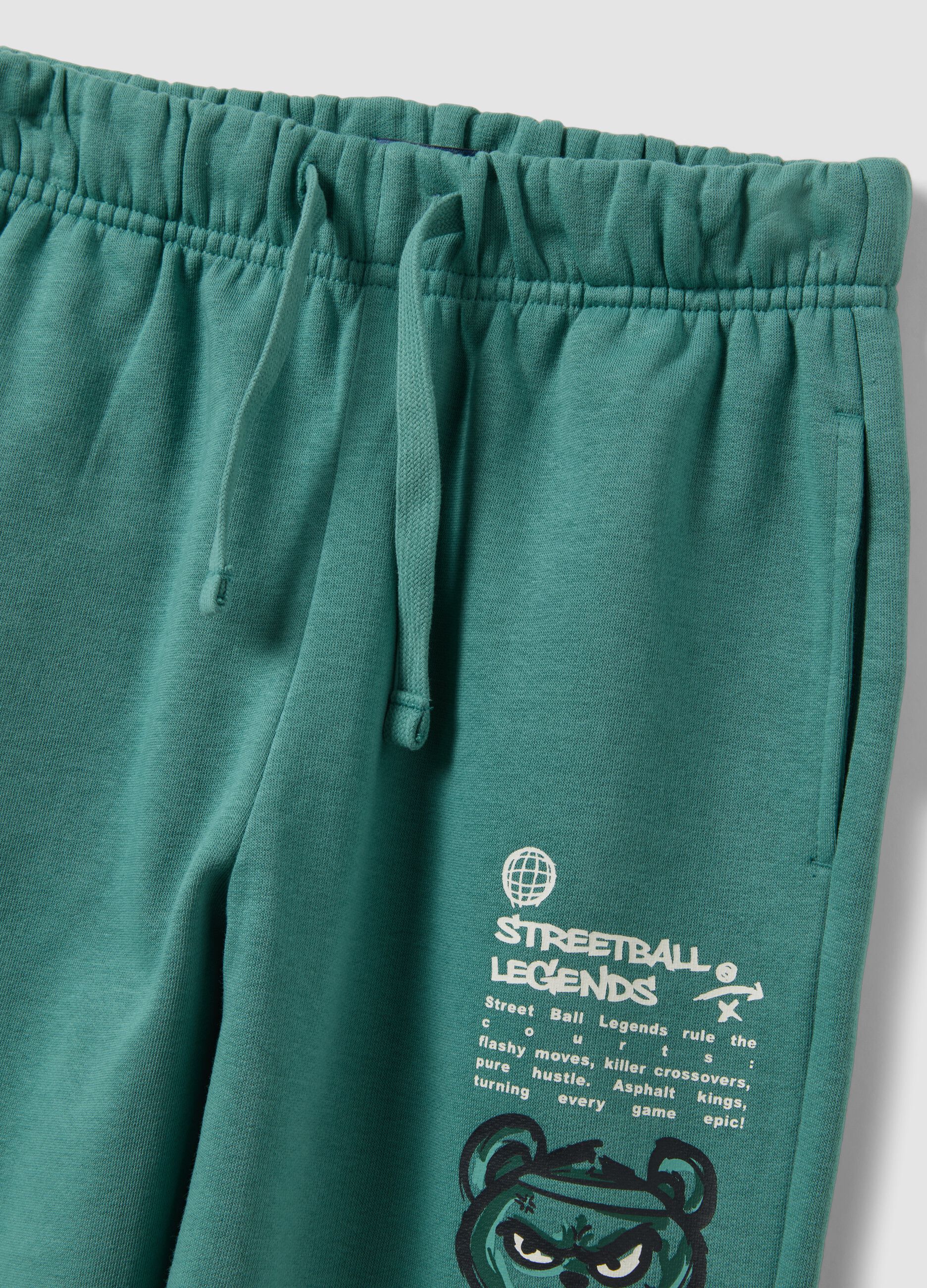 Green cotton-blend jogging set with hooded sweatshirt for boys