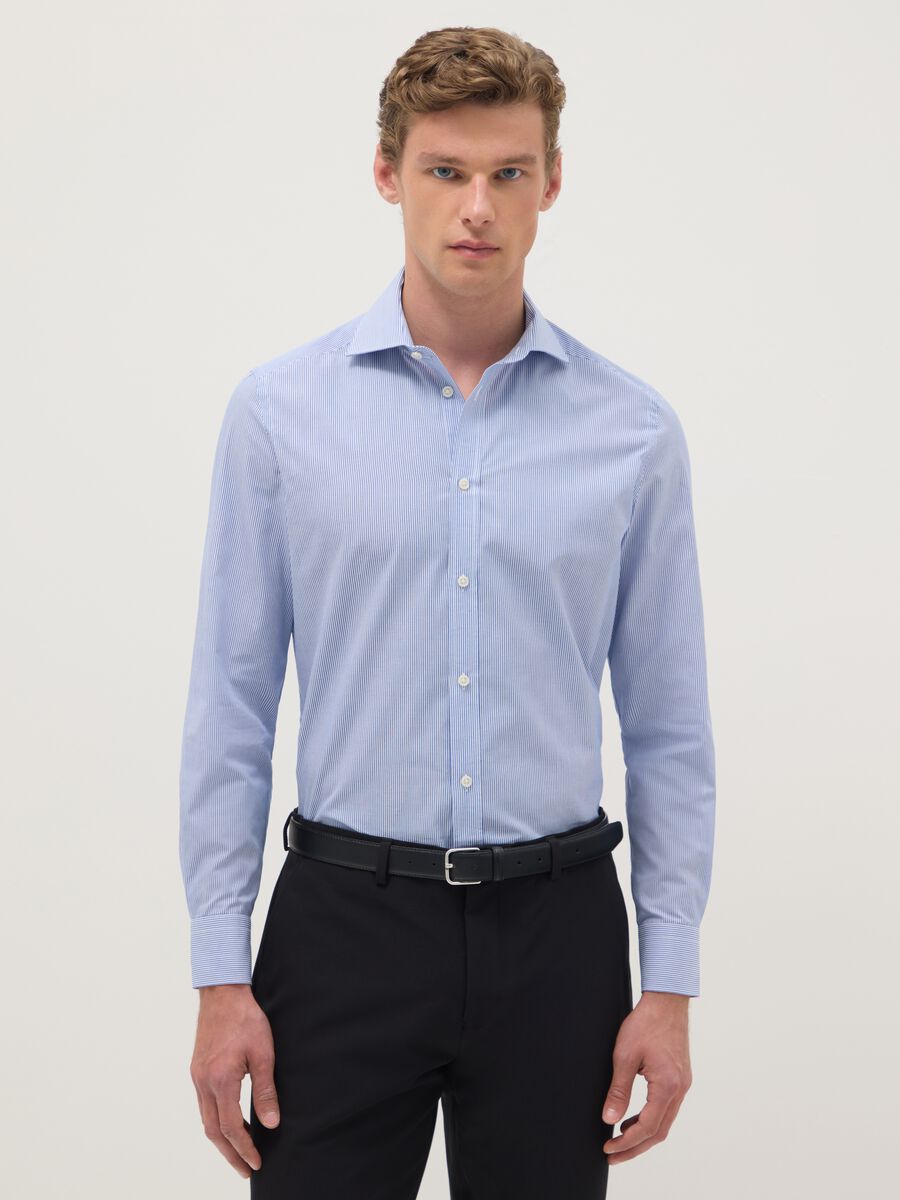 Camicia a righe multicolor in misto cotone slim fit easy iron_0
