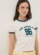 White regular fit stretch cotton T-shirt with green print_0