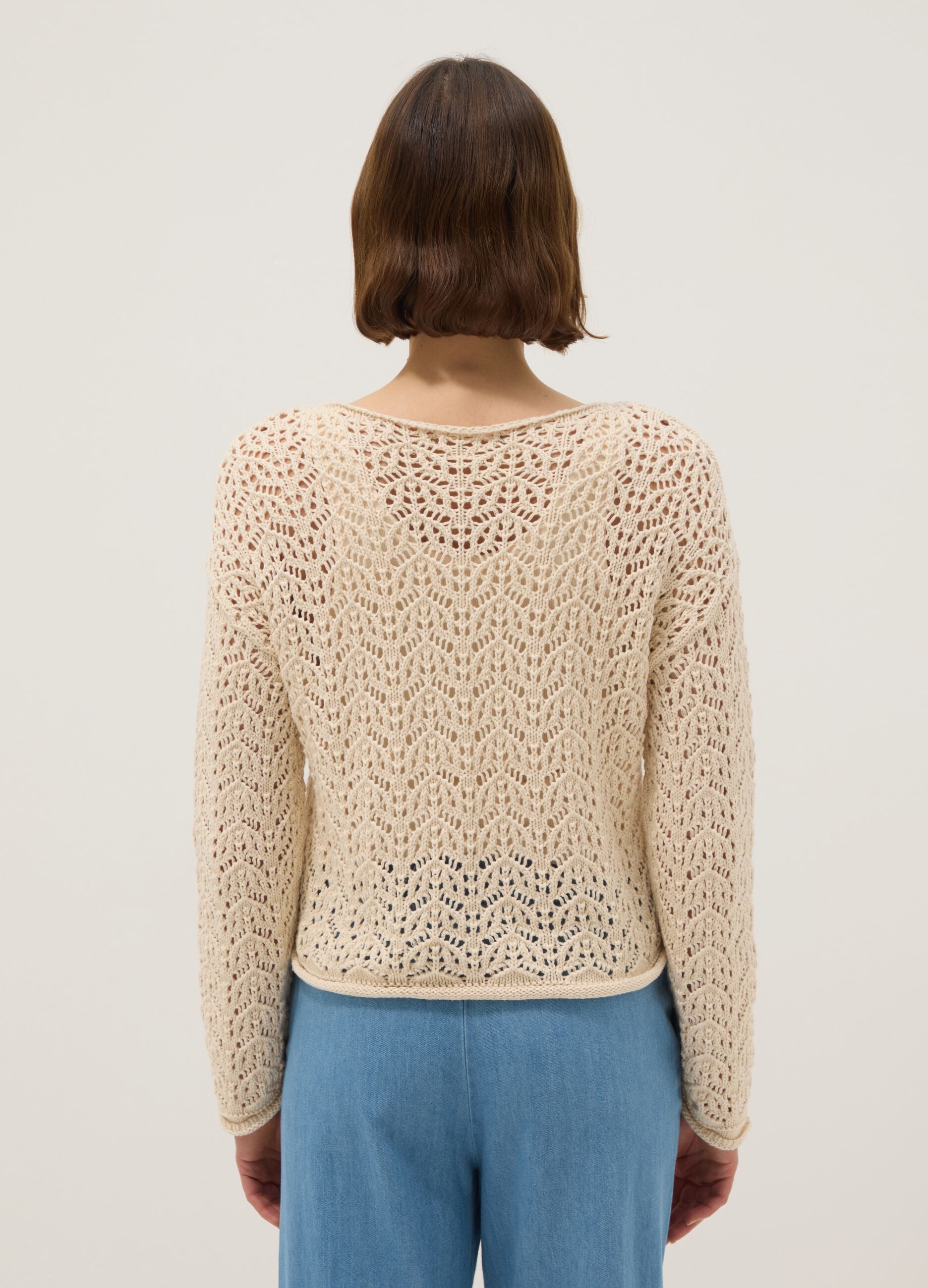 Beige pure cotton jumper regular fit with perforated design