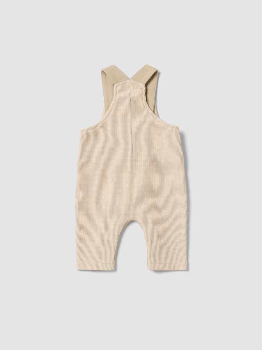 Beige pure cotton baby dungarees, regular fit with embroidery_1
