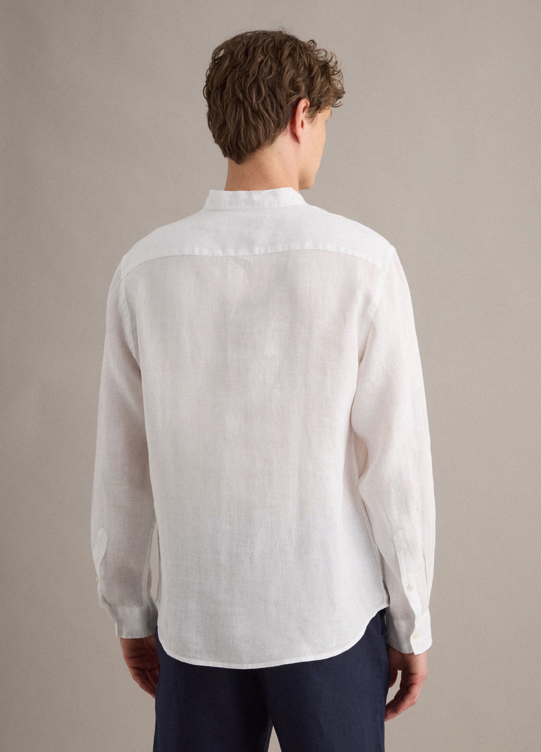 White pure linen shirt with band collar