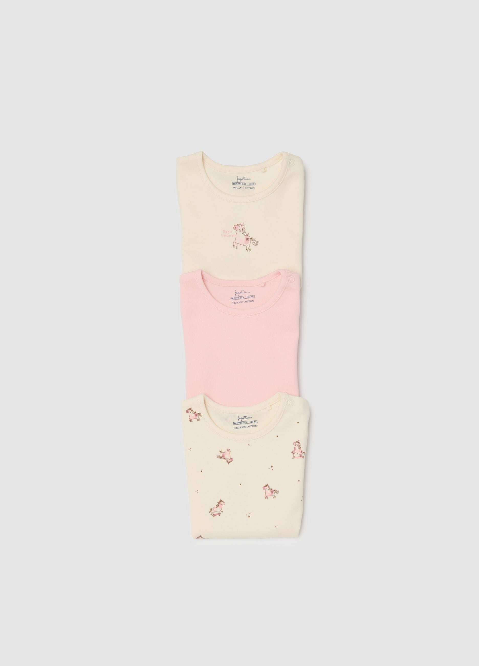Short-sleeved multicolour bodysuit tripack for baby girls in pure cotton