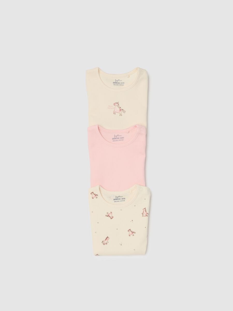 Short-sleeved multicolour bodysuit tripack for baby girls in pure cotton_3