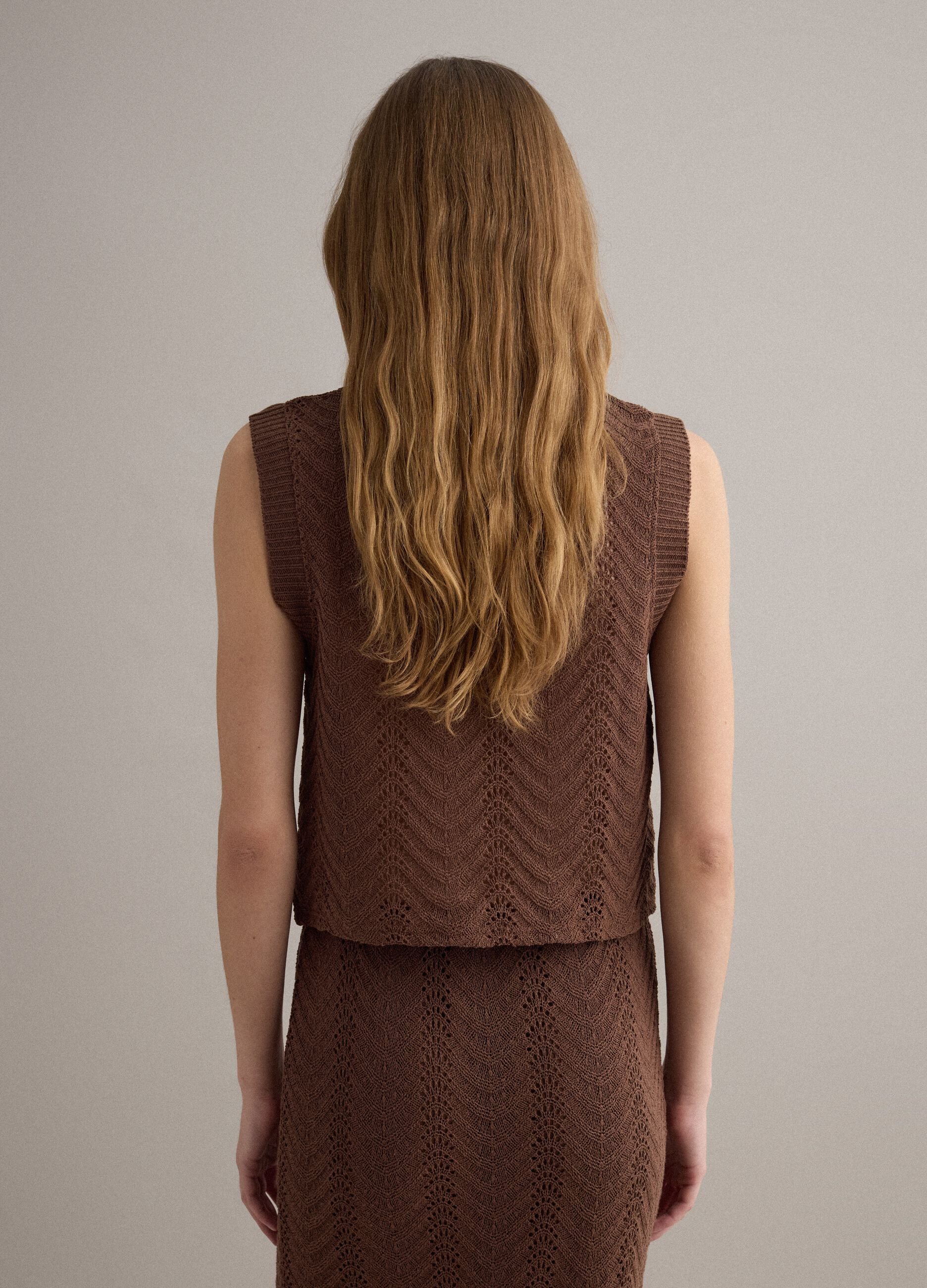 Brown regular-fit gilet with openwork design