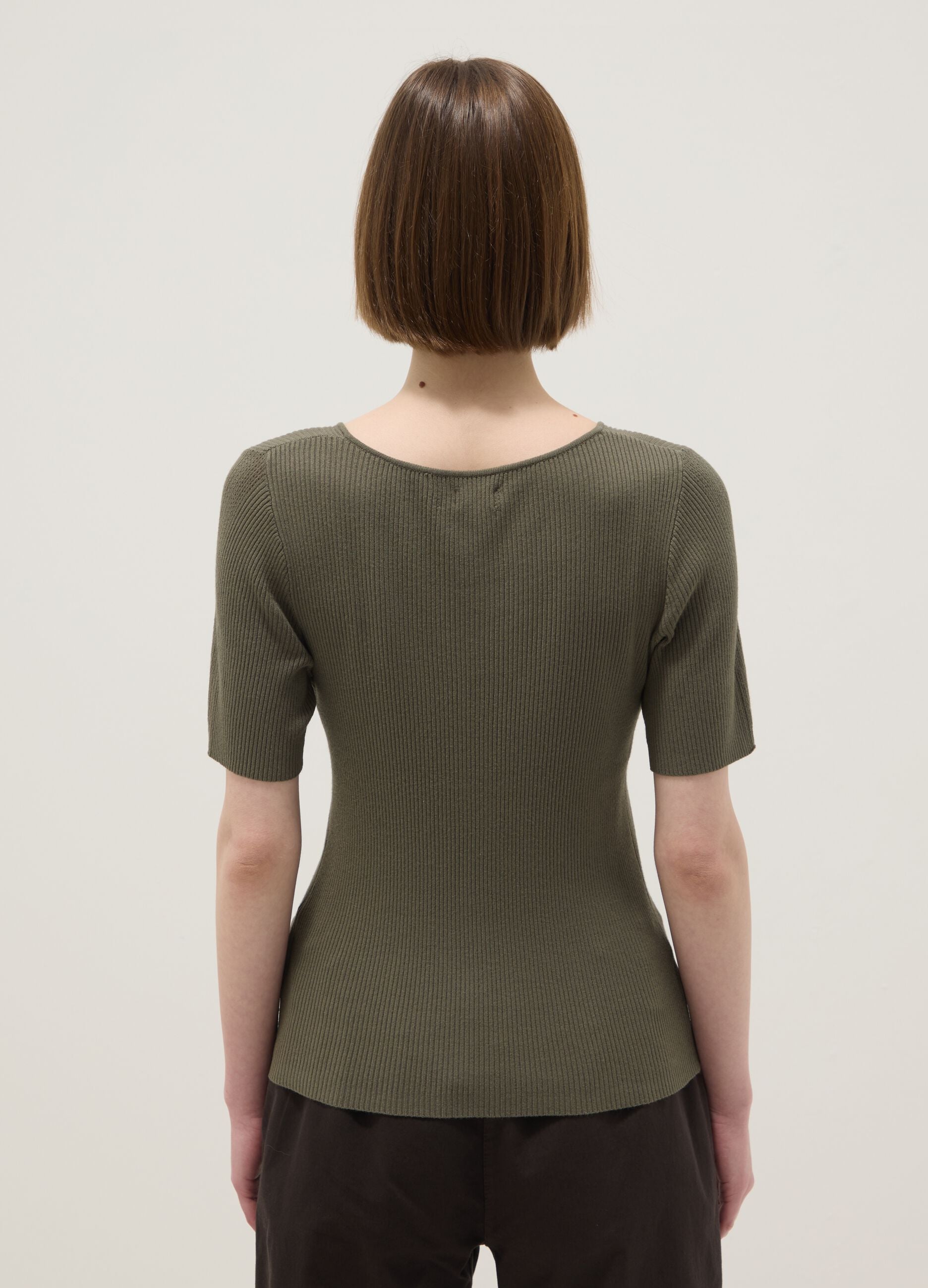 Regular fit green viscose blend T-shirt with bows