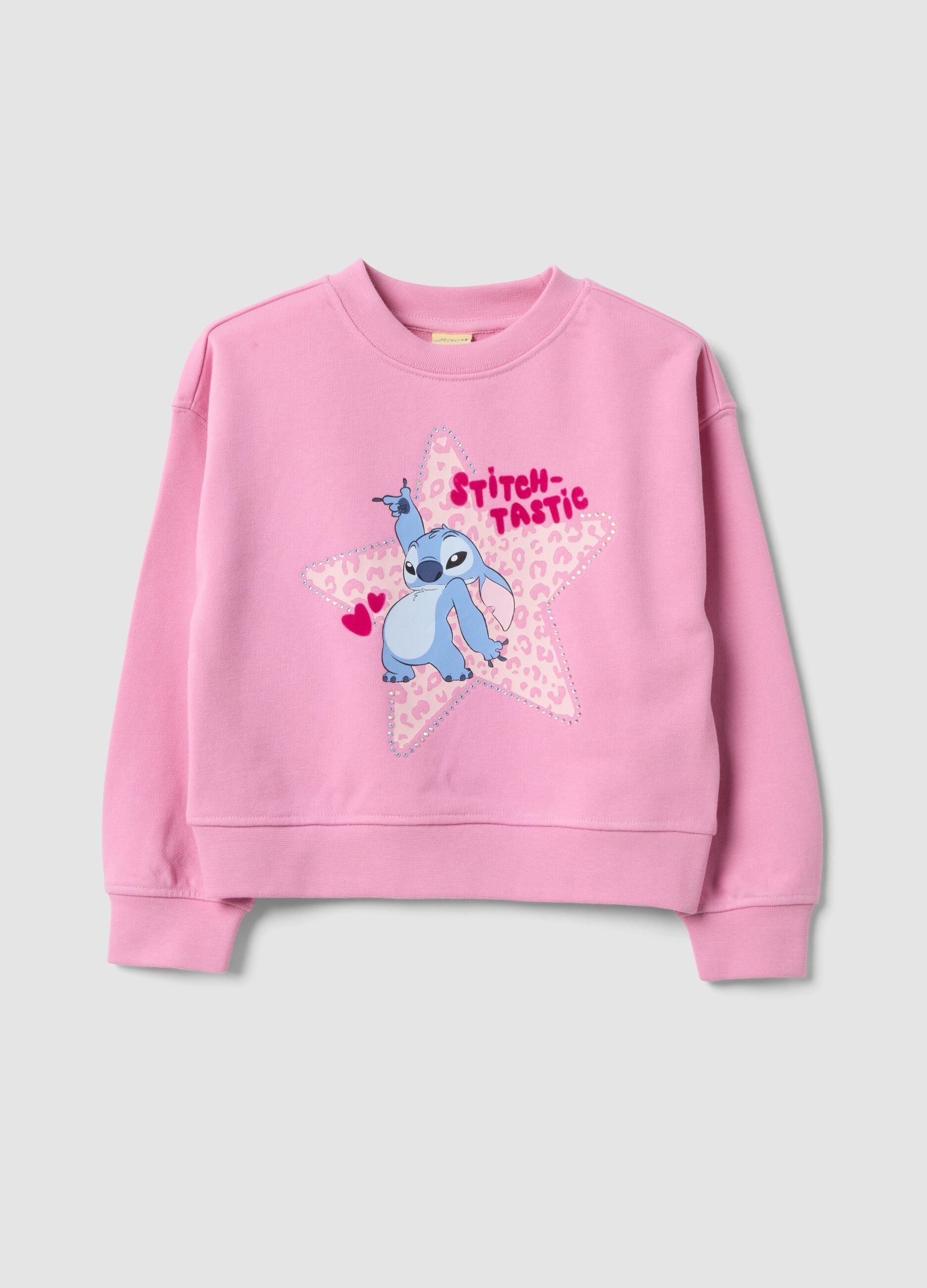 Pink cotton-blend sweatshirt with Lilo & Stitch front print for girls
