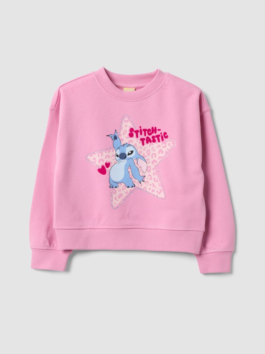 Pink cotton-blend sweatshirt with Lilo & Stitch front print for girls_0