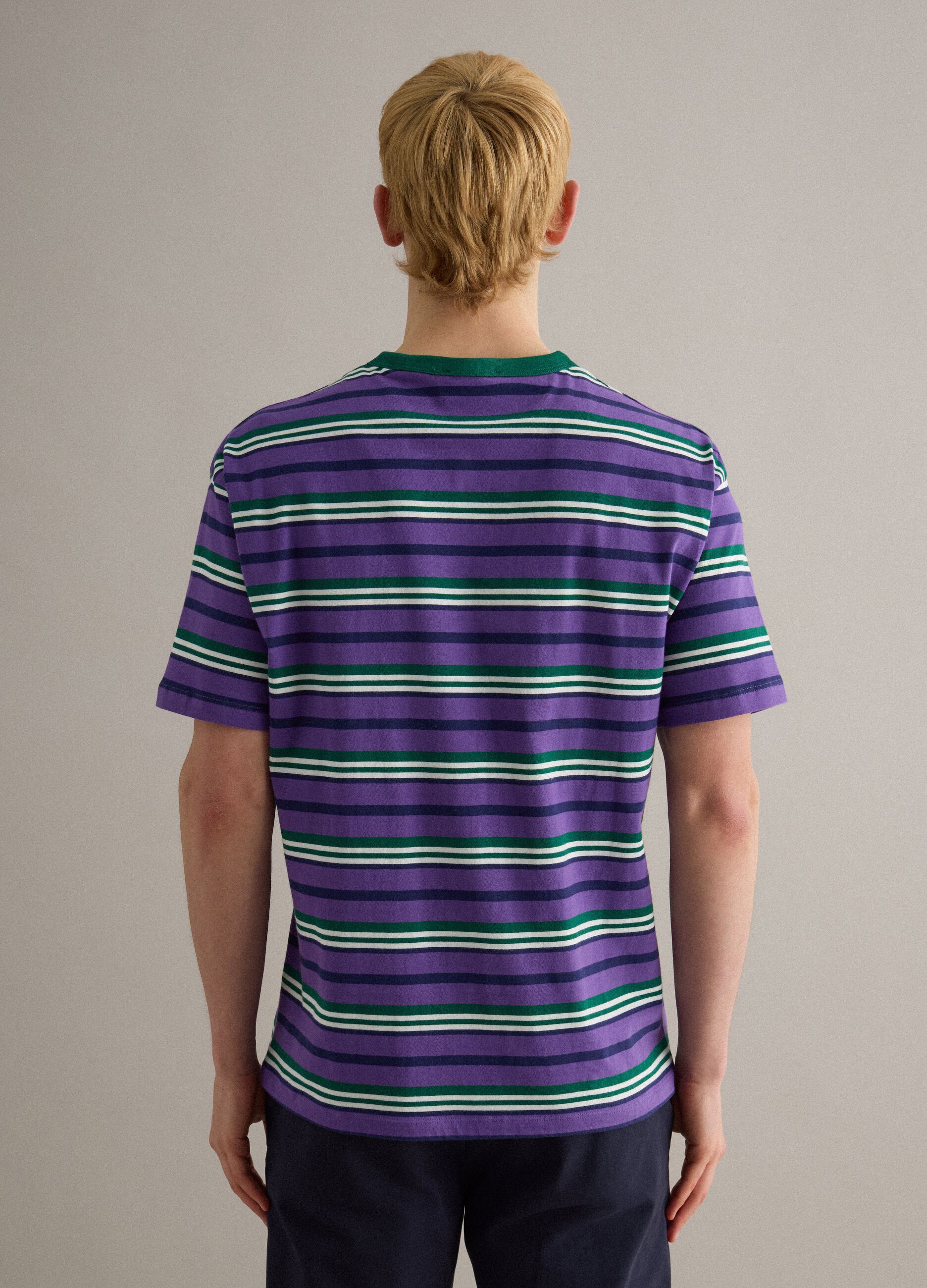 Multicolour striped pure cotton t-shirt regular fit