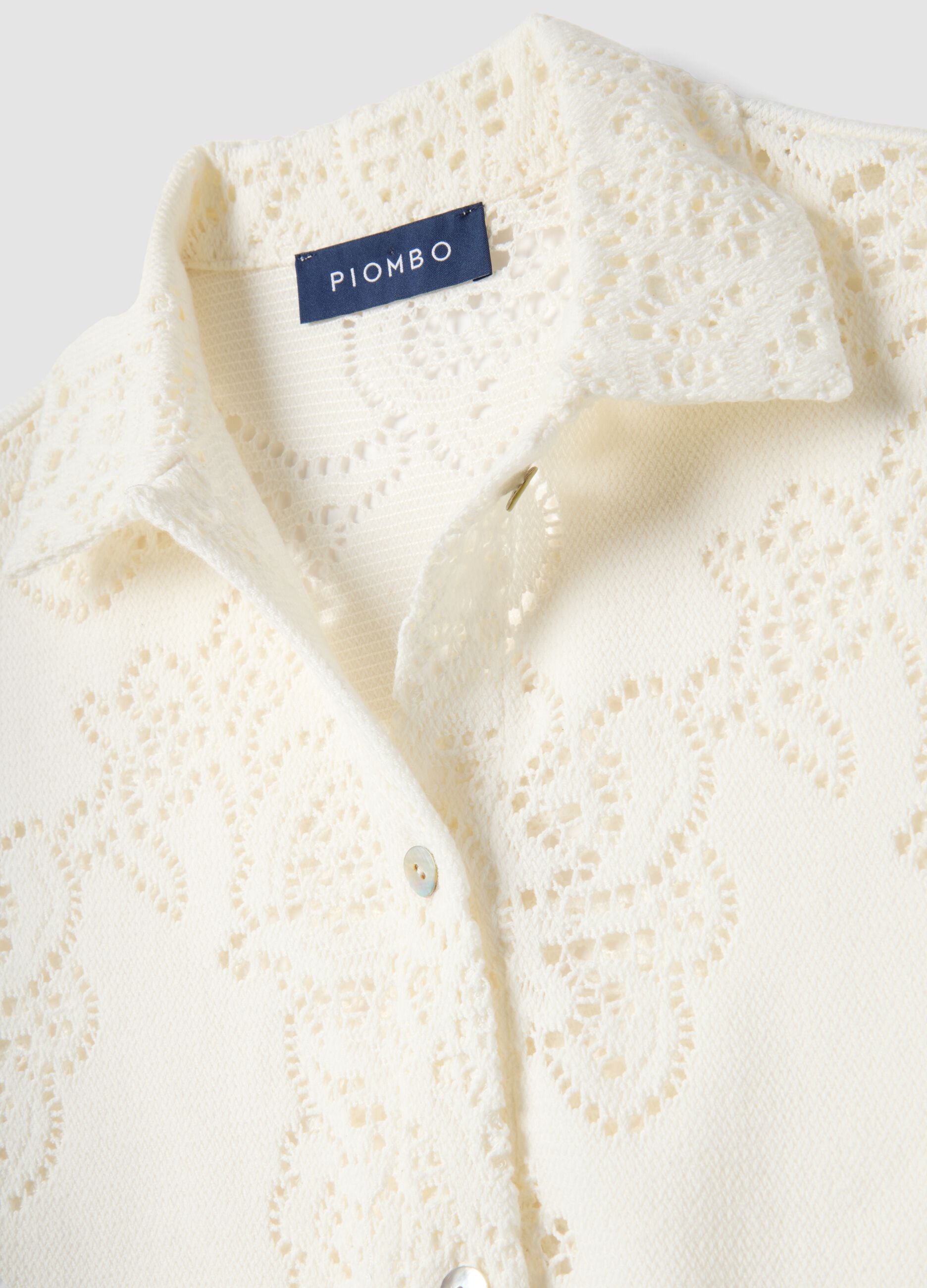 White cotton blend polo regular fit with perforated texture