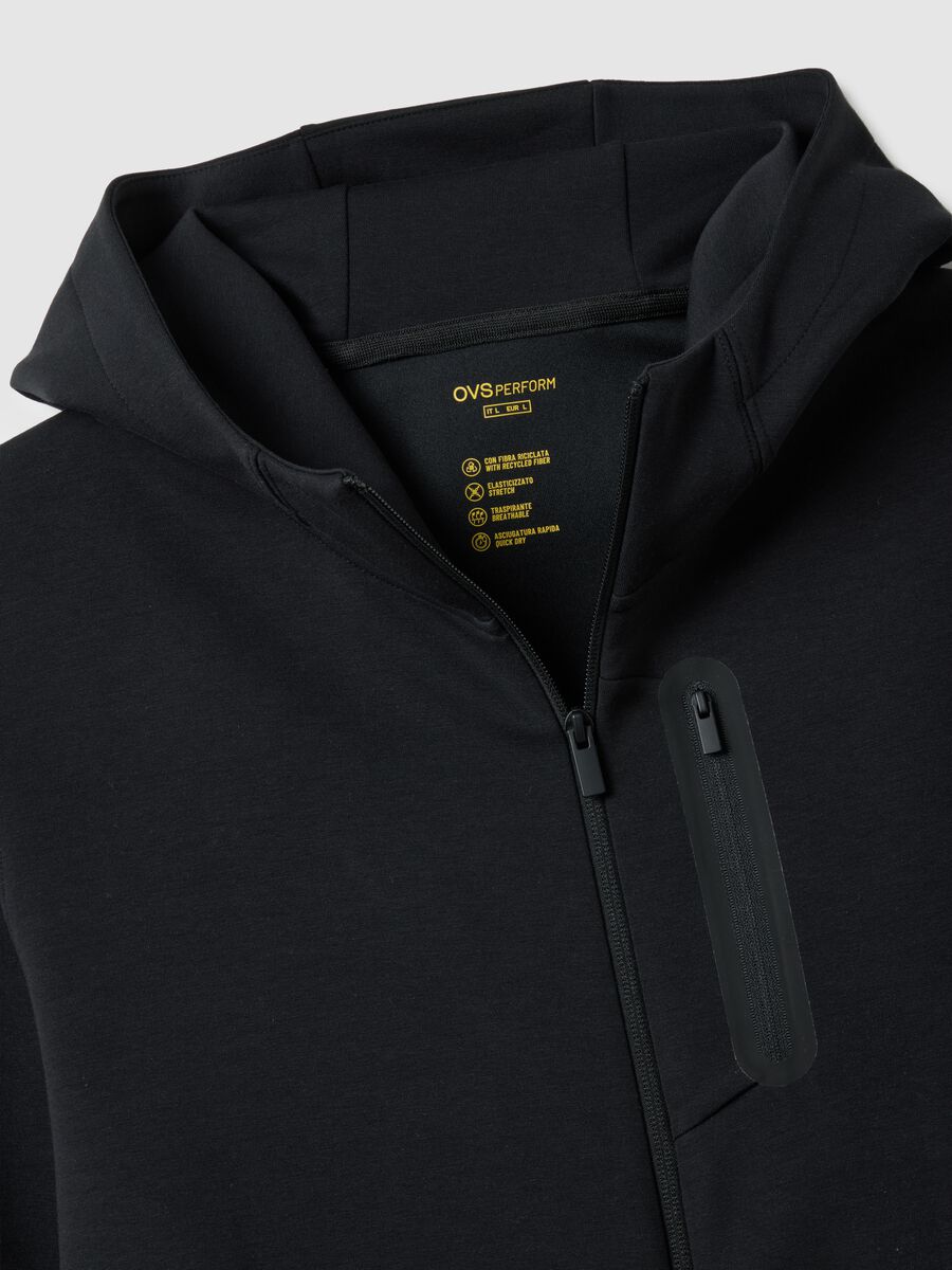 Black regular fit hoodie with front zip collar_5