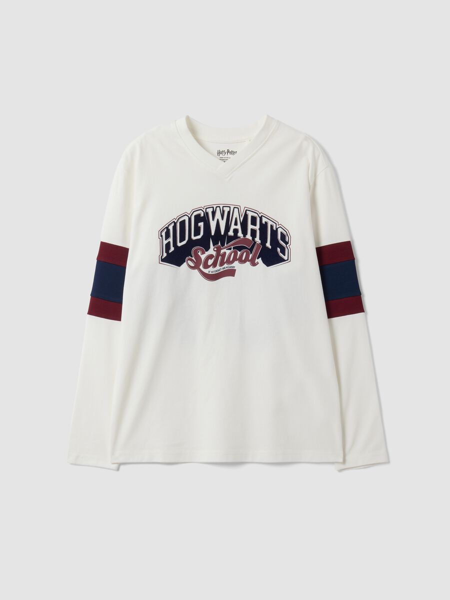 T-shirt bianca in puro cotone con scollo a V con stampa Harry Potter_3