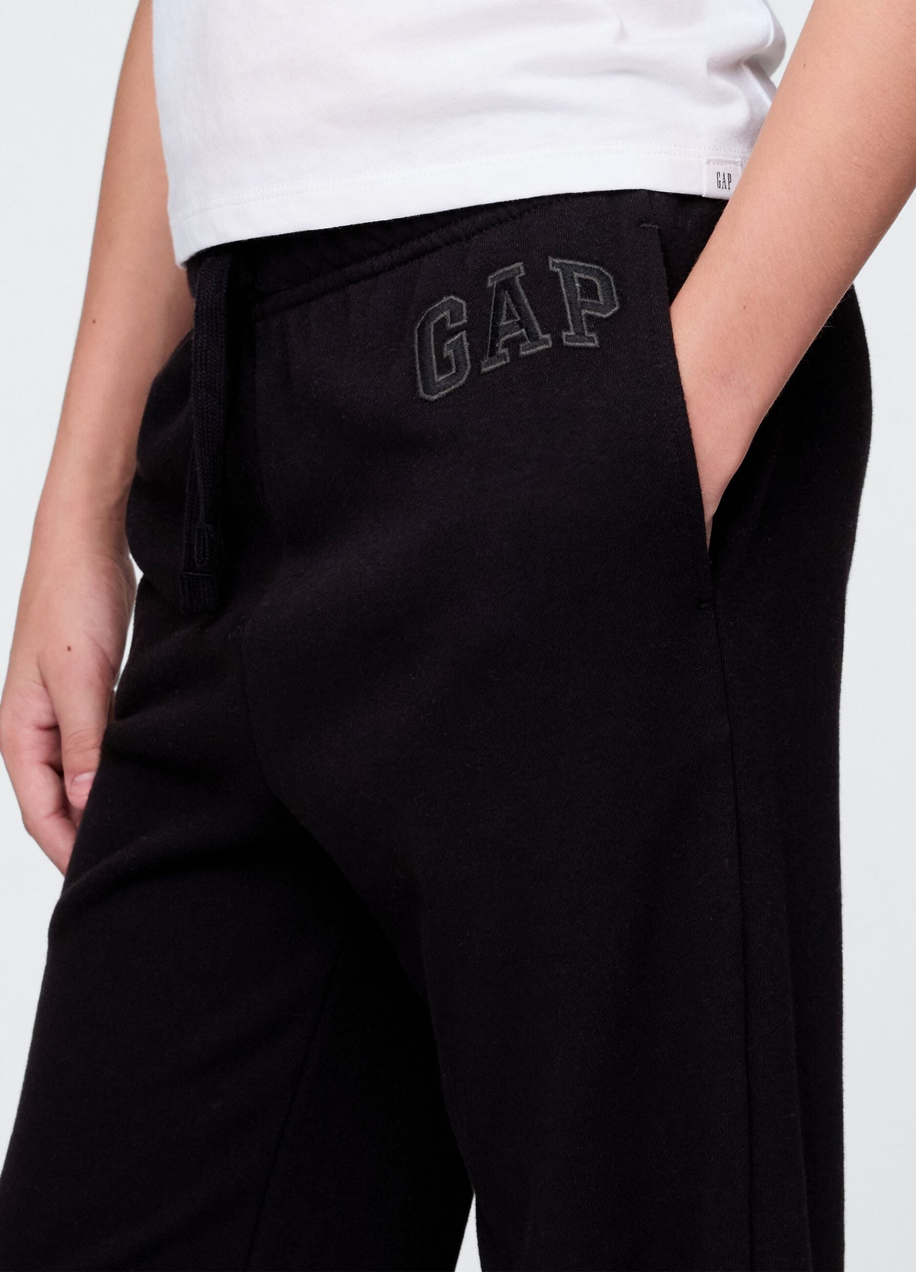 Regular fit black cotton blend jogger trousers for kids